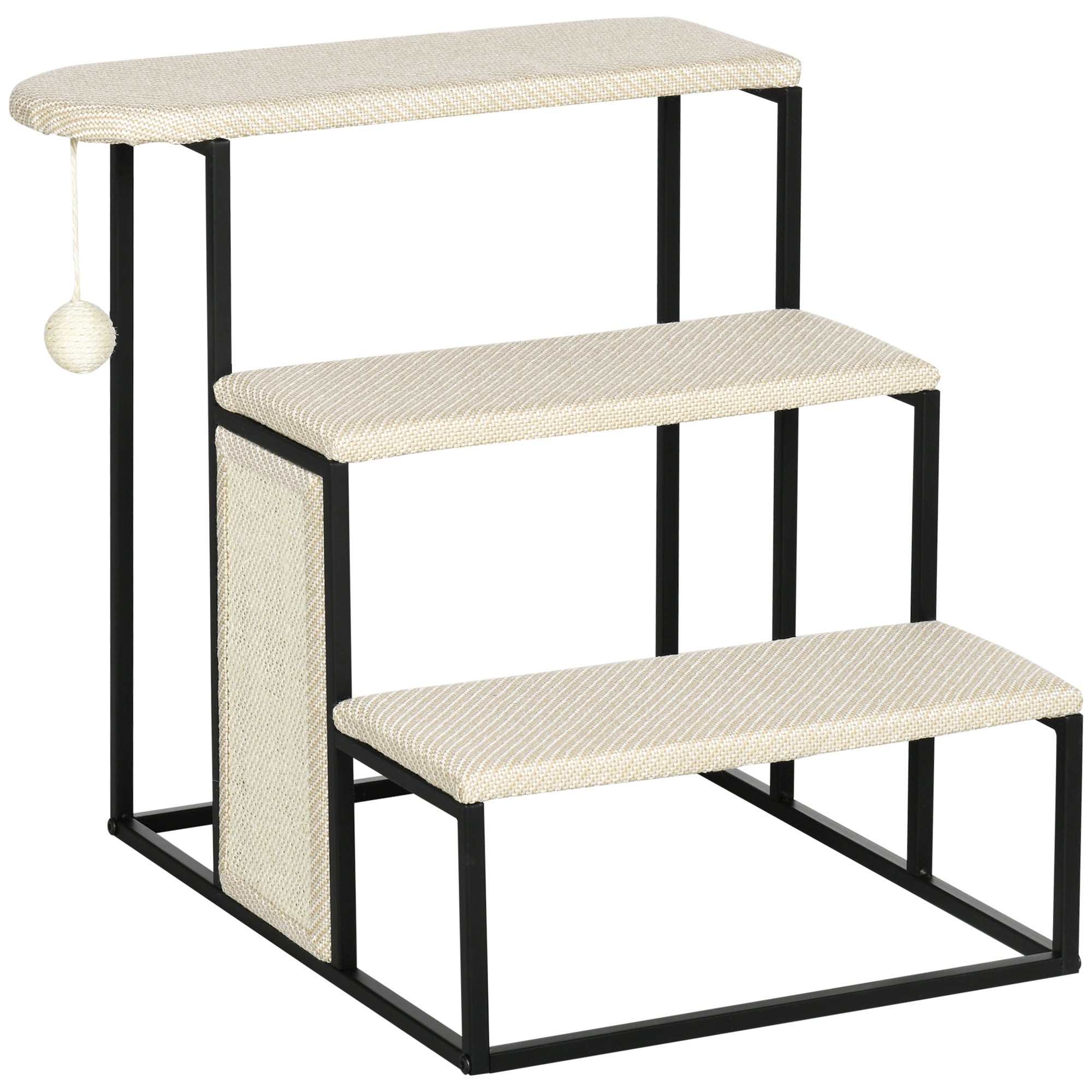 Trappe Med Kradsebræt, 3 Trin, Legebold, Robust, Stål+sisal, Cremehvid+sort, 51 X 54 X 53 Cm Black Friday Aosom Tilbud