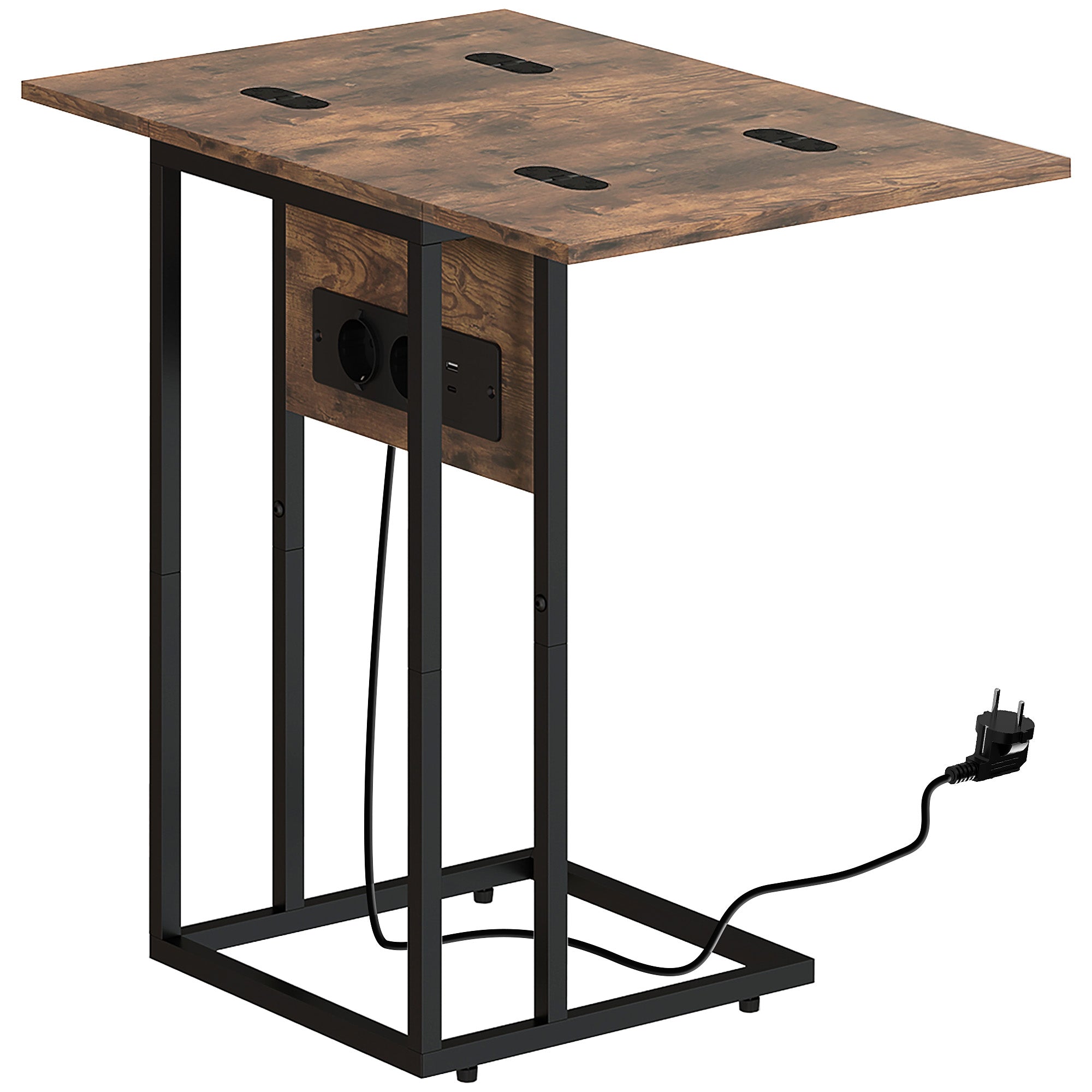 Sammenklappeligt Sidebord, Ladestation Med Usb Porte, Metal, 39 X 29 X 57 Cm, Brun Black Friday Aosom Tilbud