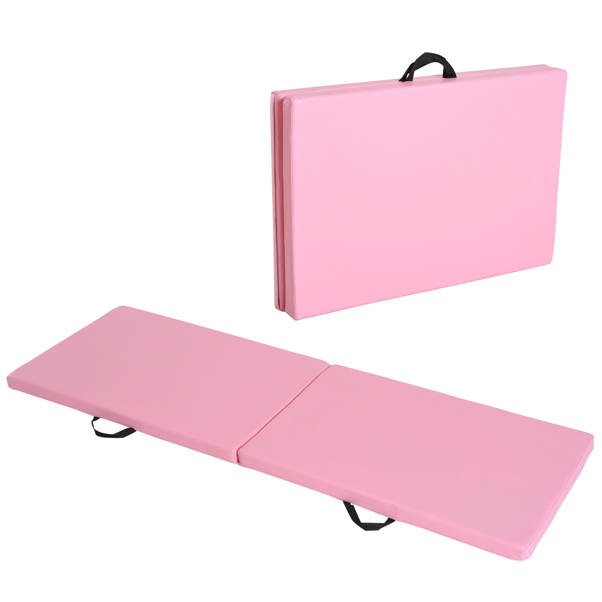 Sammenklappelig Træningsmåtte Med Håndtag Til Yoga, Mma, Fitness, Pilates, Syntetisk Betræk, 180 X 60 X 5 Cm, Pink Black Friday Aosom Tilbud