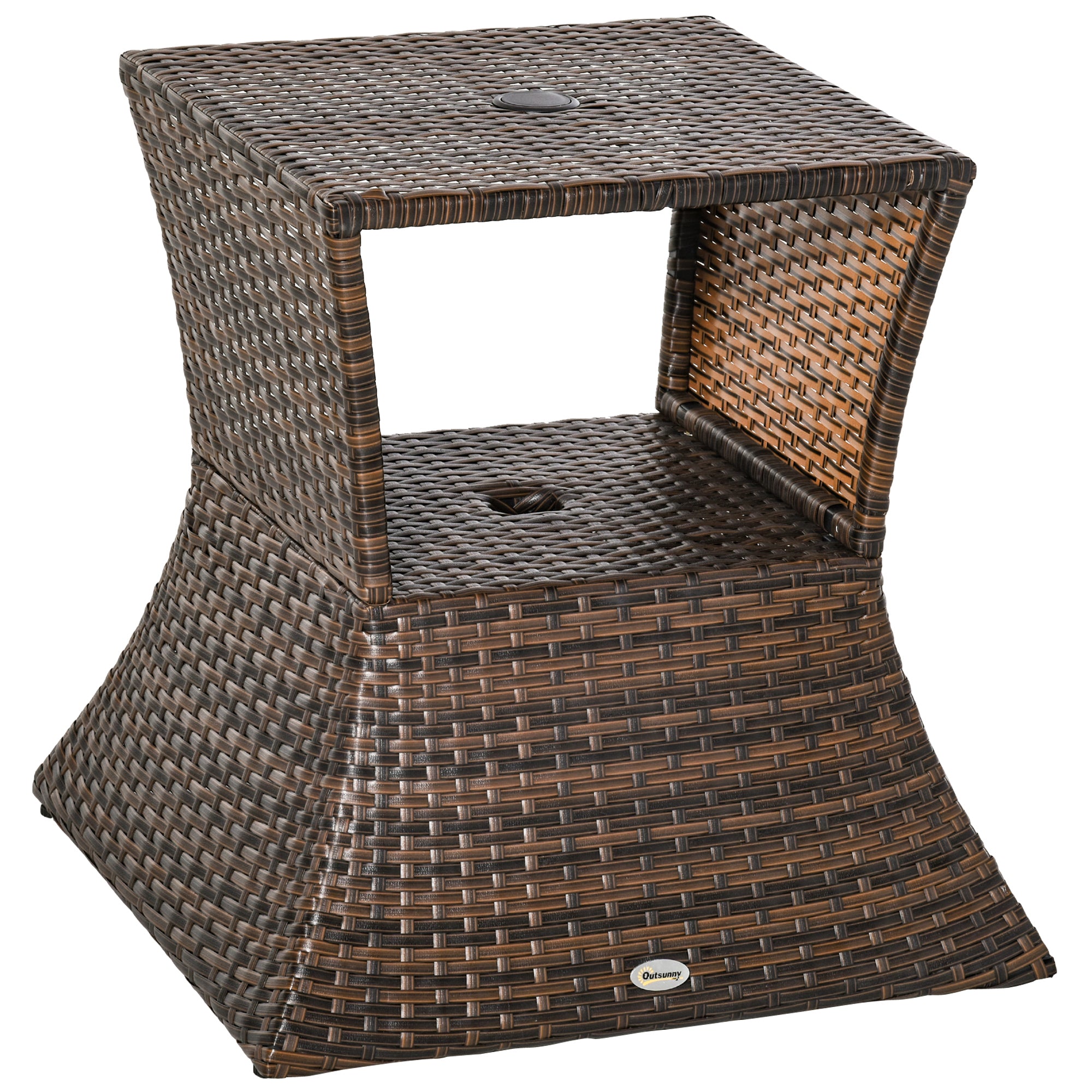 Havebord, Sidebord, Parasolstativ, Havemøbler, Terrasse, Polyrattan, Brun, 54 X 54 X 55 Cm Black Friday Aosom Tilbud