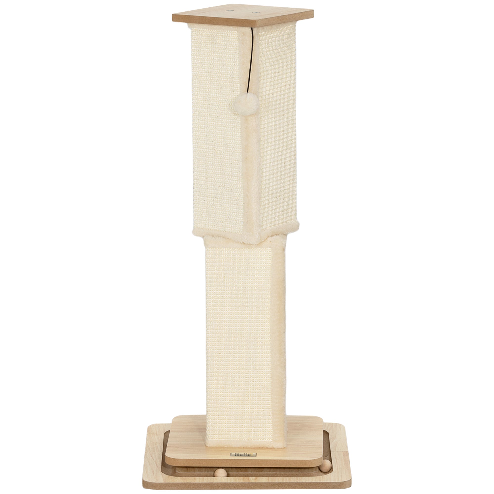 3 I 1 Kradsetræ Med Legestang, Legebold, Sisal, Op Til 10 Kg, 39,5 X 39,5 X 87 Cm, Eg Creme Black Friday Aosom Tilbud