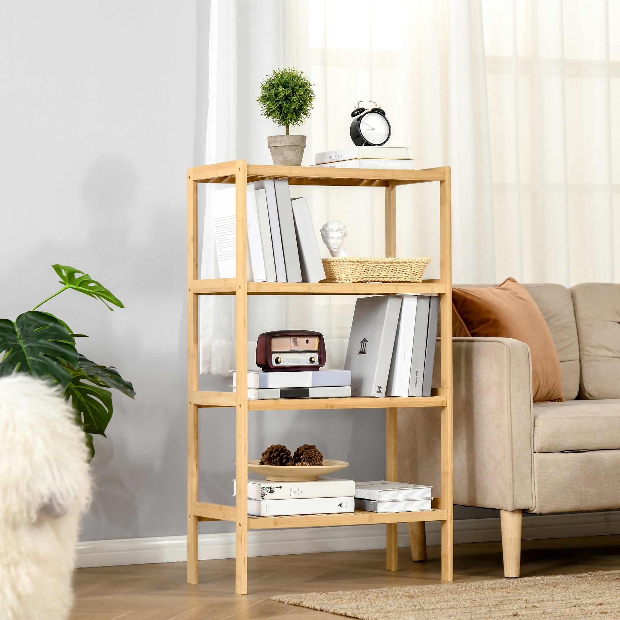 Fritstående Bogreol I Bambus, 4 Hylder, 62x33x112 Cm Black Friday Aosom Tilbud