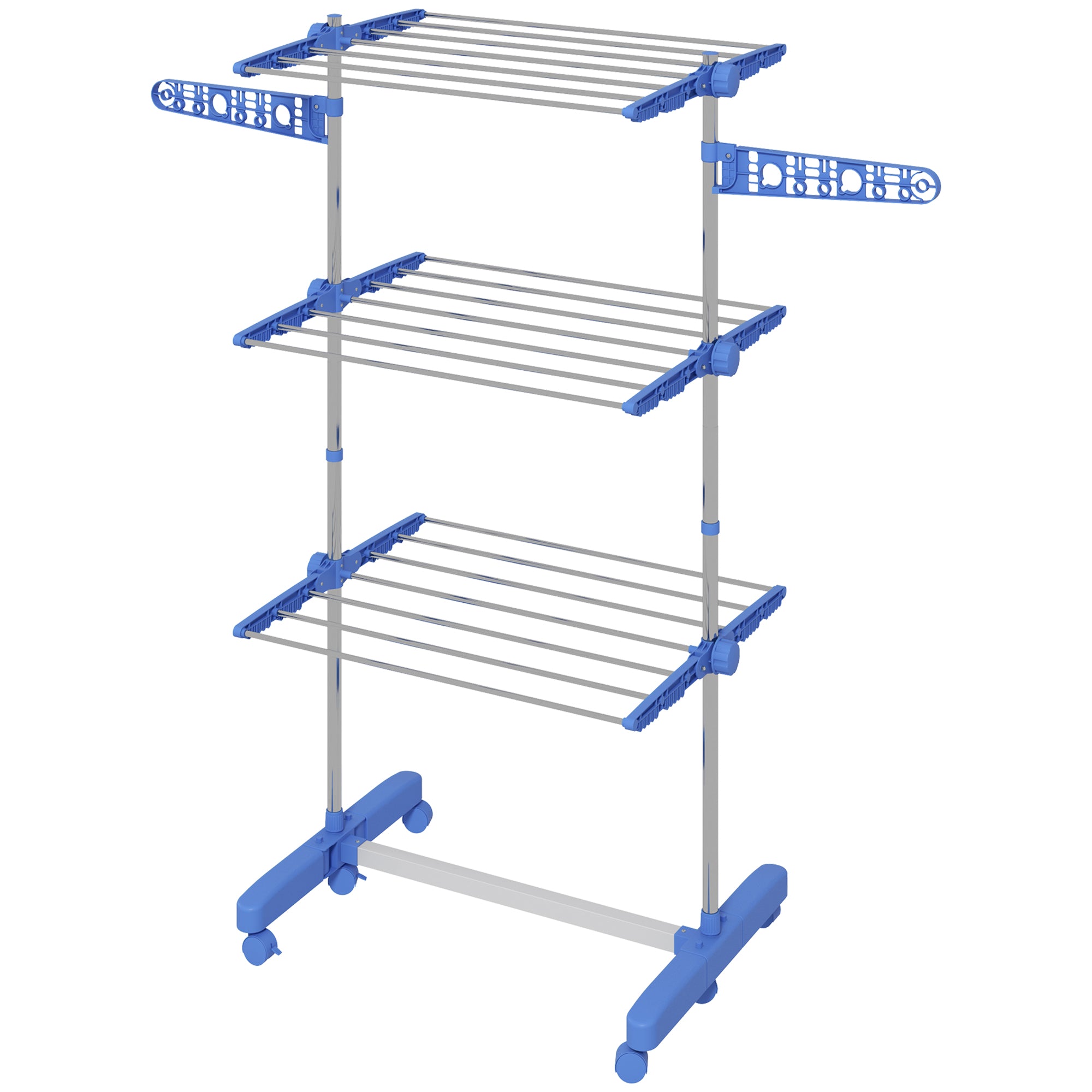 Tørrestativ. 4 Niveauer, Foldbar, Et Klik System, 142 Cm X 55 Cm X 152 Cm, Blå + Sølv Black Friday Aosom Tilbud