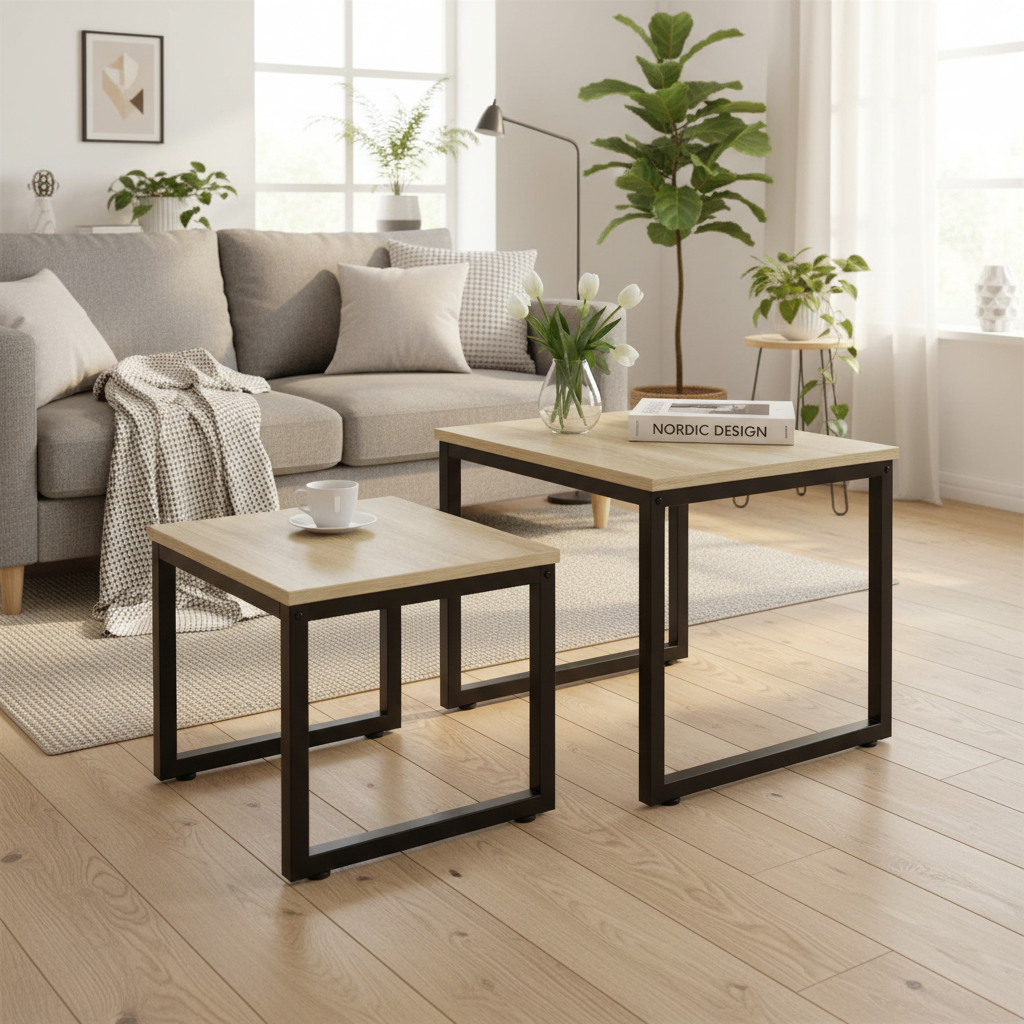2 X Sofaborde Med Naturfarvede Bordplader, 50x50x50cm Black Friday Sobuy Tilbud