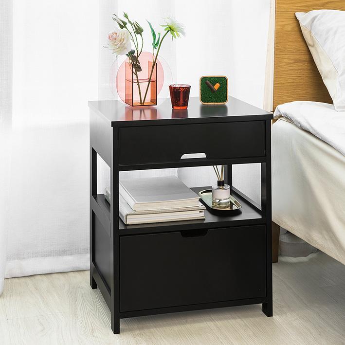 Sengebord   Sidebord Med Skuffe, 45 X 55 X 38 Cm, Sort Black Friday Sobuy Tilbud