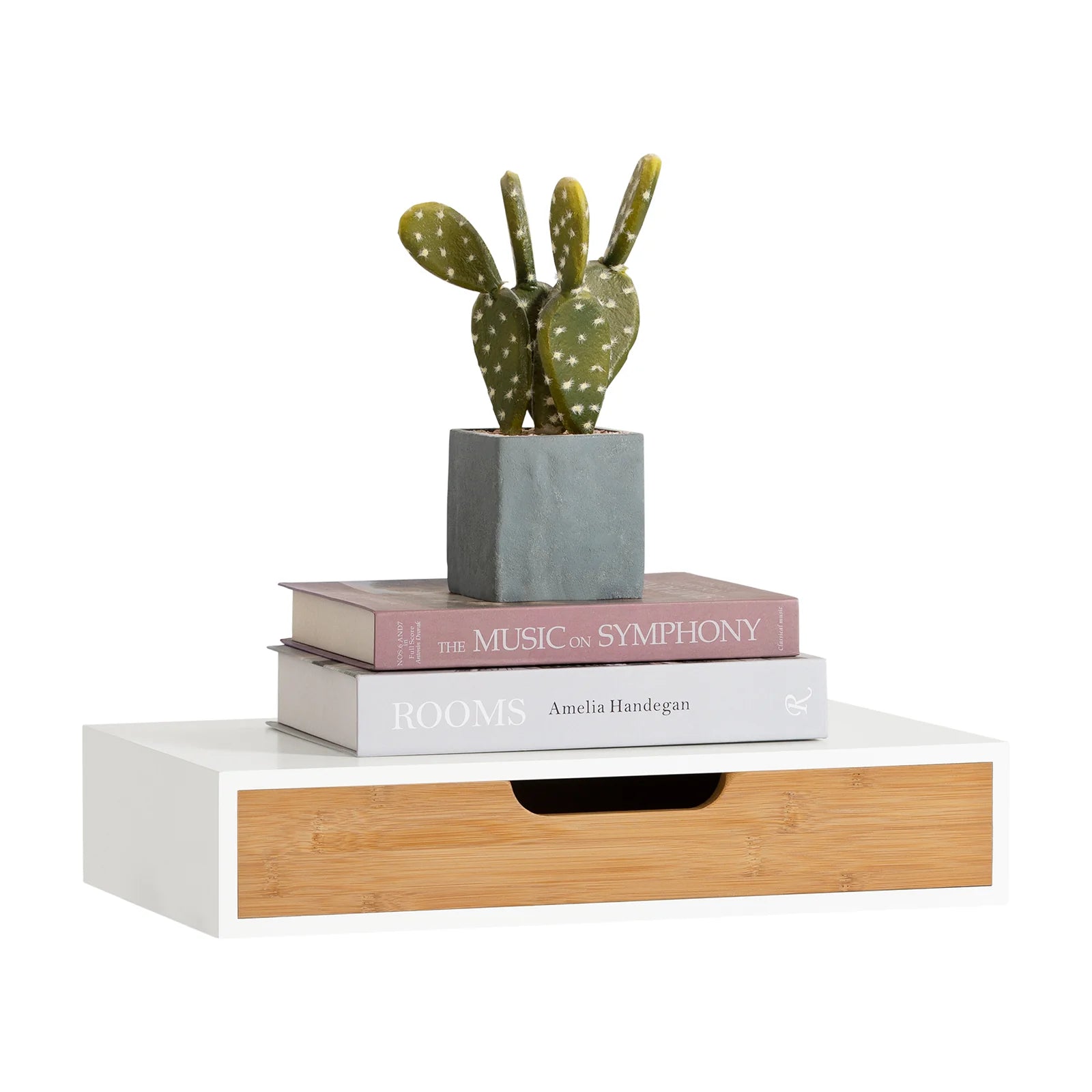 Smuk Og Enkel Væghylde Med Skuffe, B40 X D24 X H8 Cm, Hvid Og Naturfarvet Black Friday Sobuy Tilbud