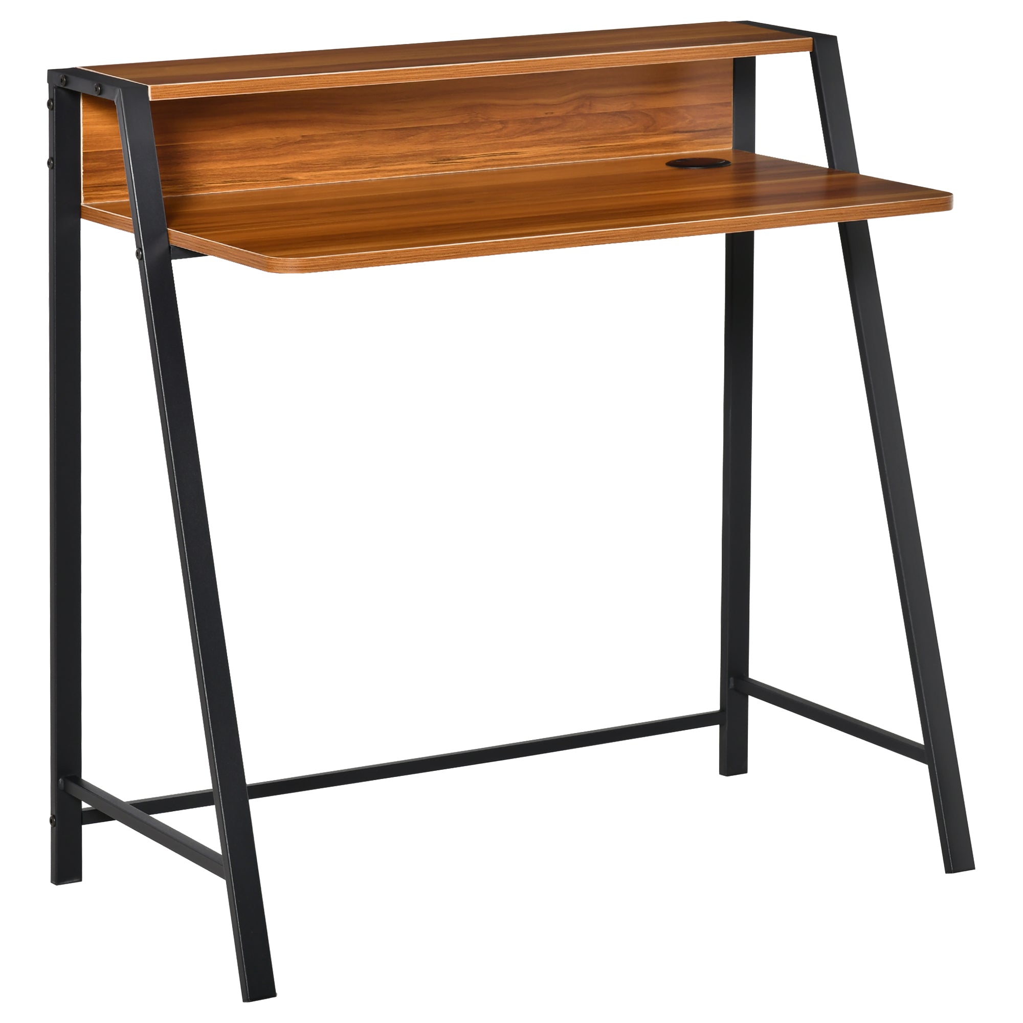 Skrivebord, Computerbord Med Opbevaring Og Kabelhåndtering, Moderne Skrivebord Med Metalramme Til Studie, Soveværelse, Hjemmekontor, 84 X 45 X 85 Cm, Valnød + Sort Black Friday Aosom Tilbud