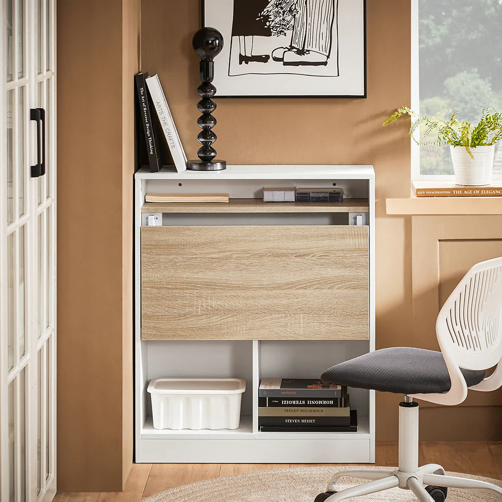 Smart, Pladsbesparende Foldebord Skrivebord, L70xb57xh85 Cm, Naturfarvet Og Hvid Black Friday Sobuy Tilbud