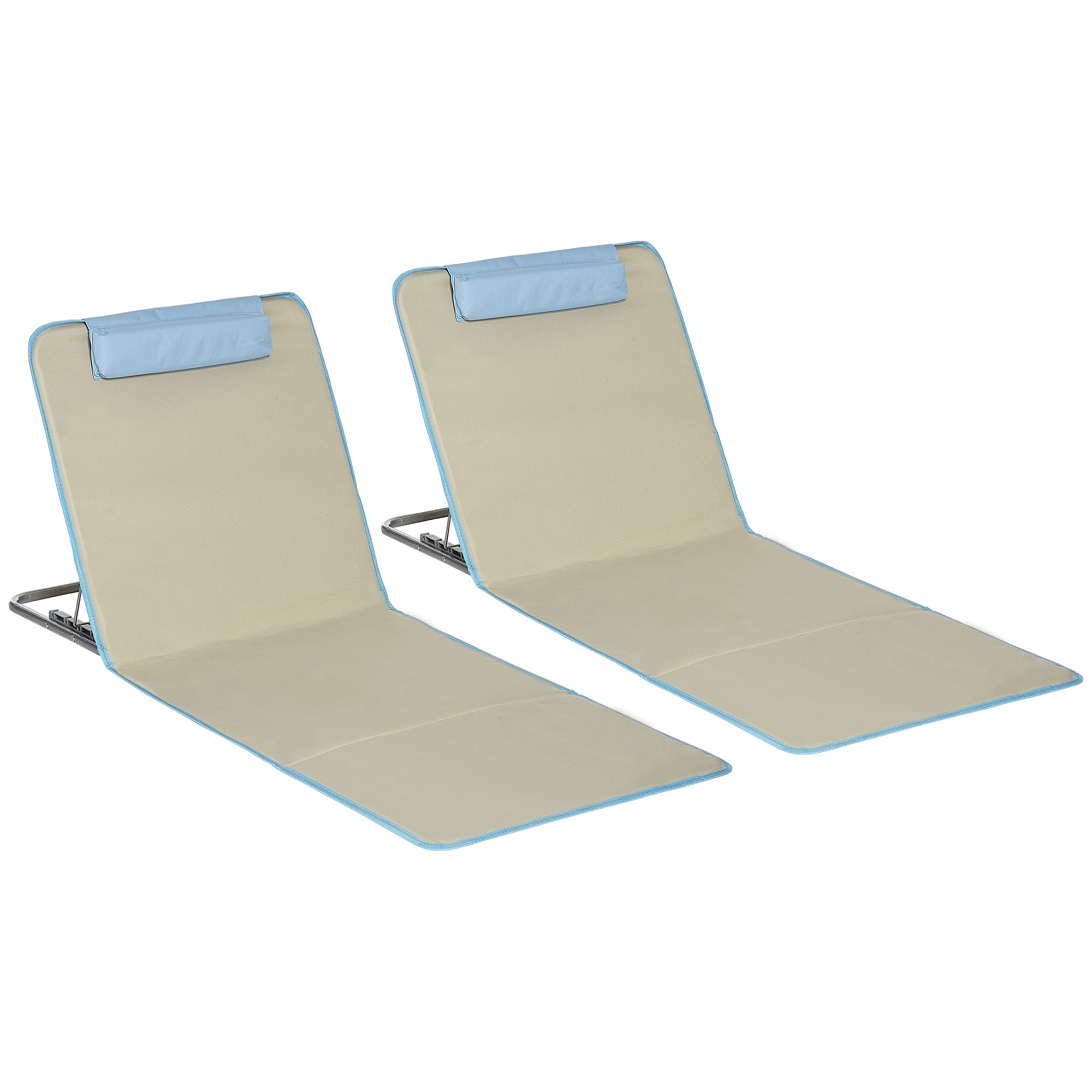 Sæt Med 2 Strandmåtter, Justerbare, Foldbare, 124l X 53b X 37 50h Cm, Beige Black Friday Aosom Tilbud
