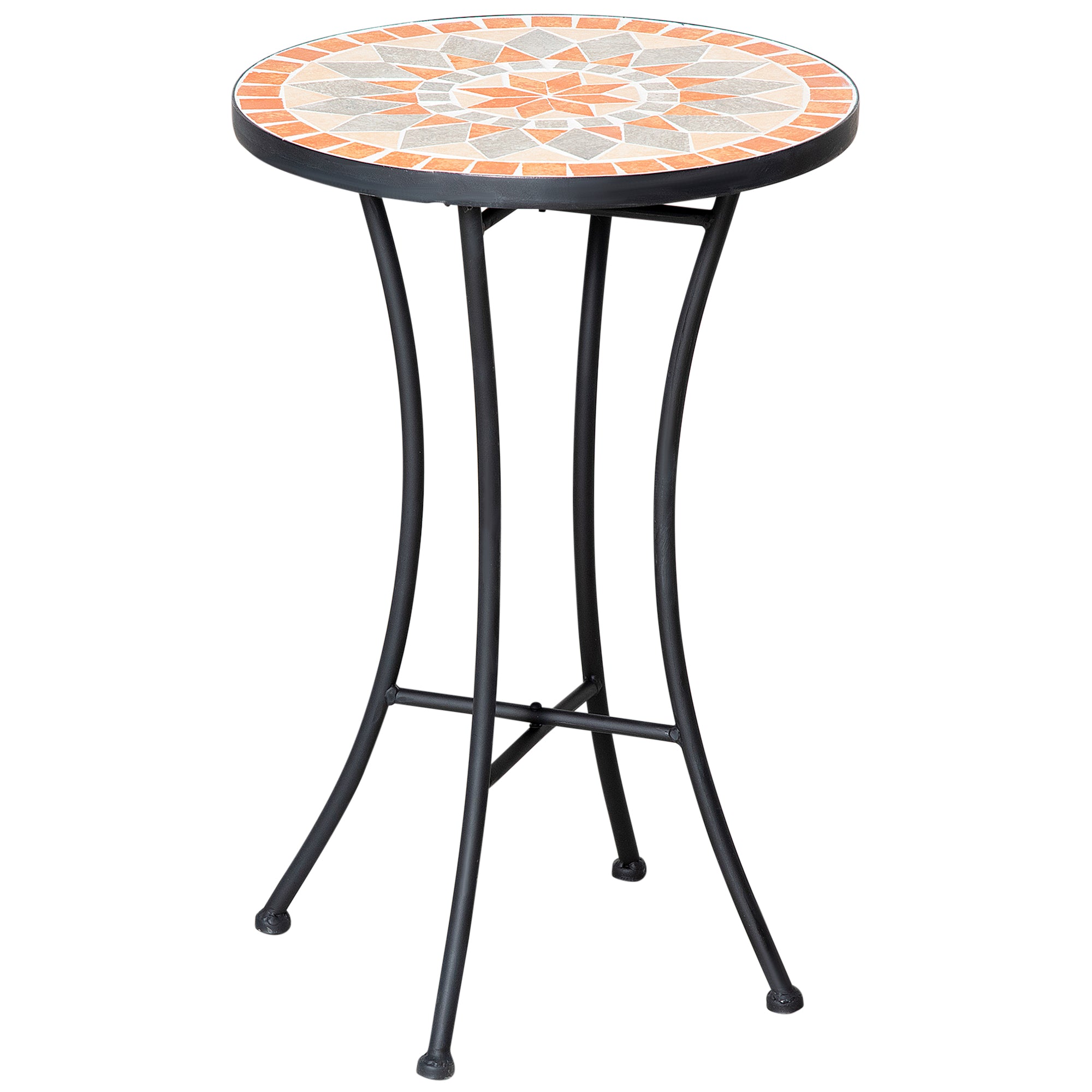 Sidebord, Havebord, ø35,5 Cm, Rundt, Vejrbestandigt, Netdesign, Balkonbord Med Mosaikmønster, Campingbord I Metal, Sofabord Til Stue, Kontor, Udendørs, Indendørs, Gul+grå Black Friday Aosom Tilbud
