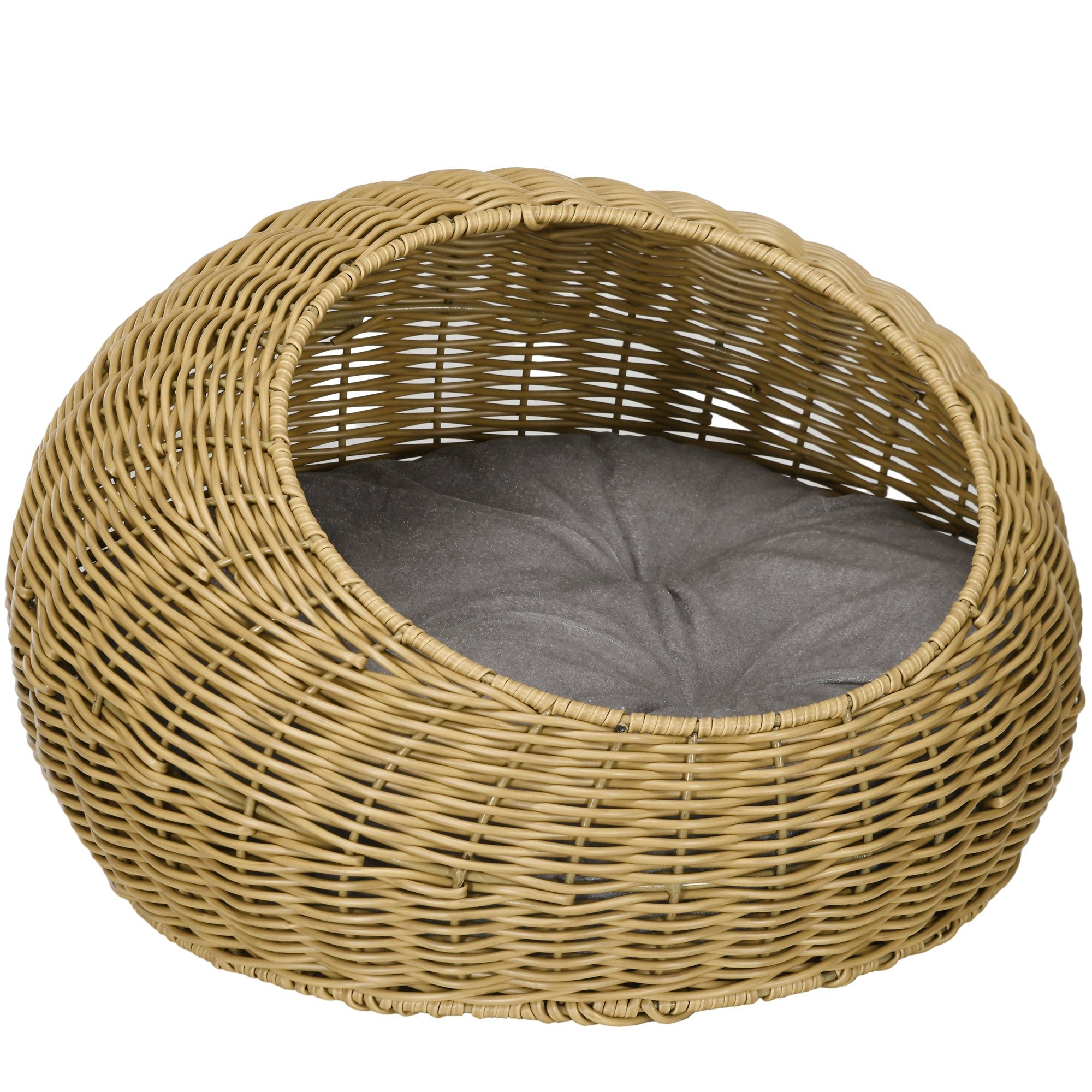 Kattehule Med Vaskbar Hynde, Til Dyr Op Til 4 Kg, Indendørs Brug, Kunstrotting, ø50 X 31 Cm, Lysebrun Black Friday Aosom Tilbud