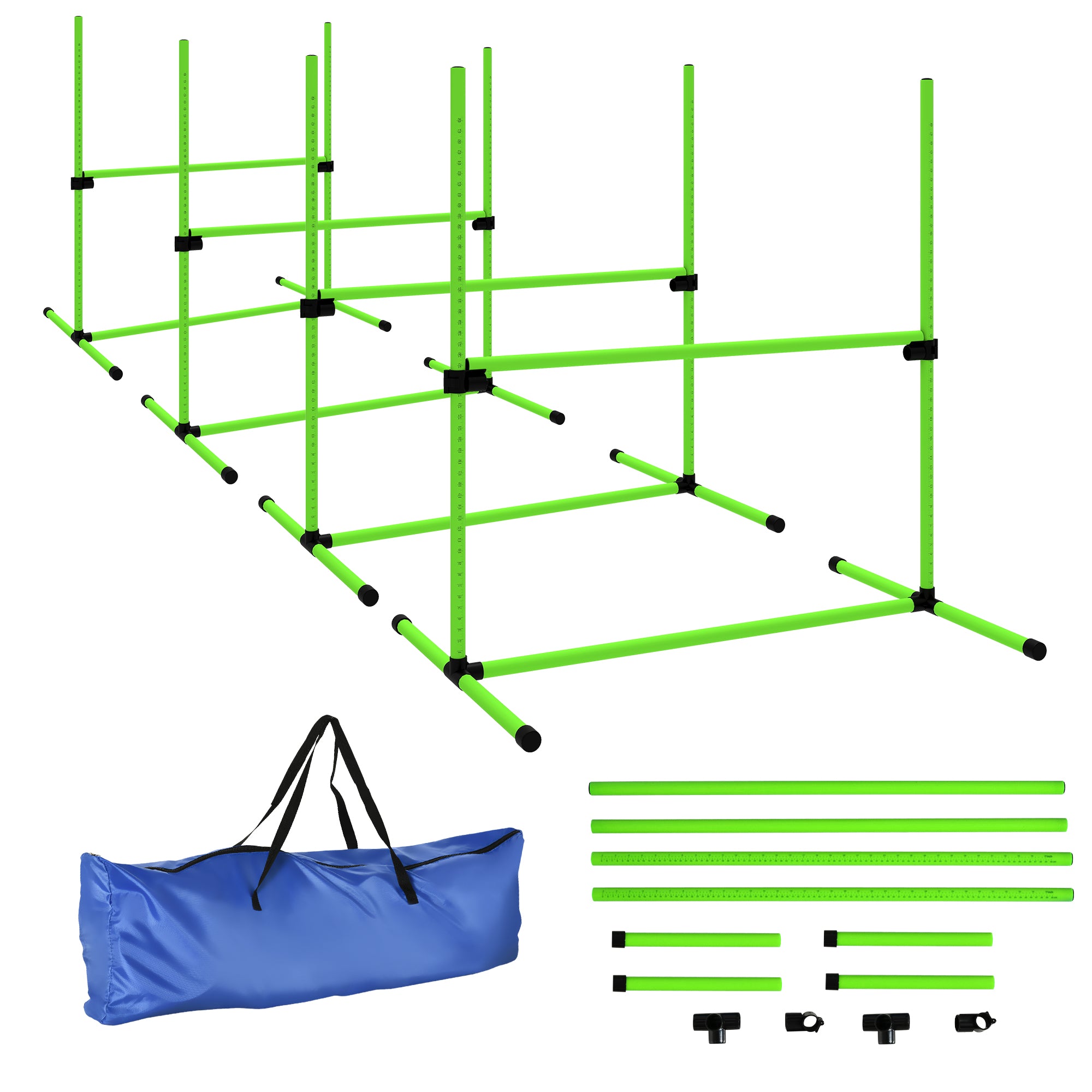 Agilitysæt Til Hunde, 4 Delt, Højdejusterbart Agilityudstyr Med 4 Forhindringer, Bæretaske, 99 X 65 X 94 Cm, Grøn Black Friday Aosom Tilbud