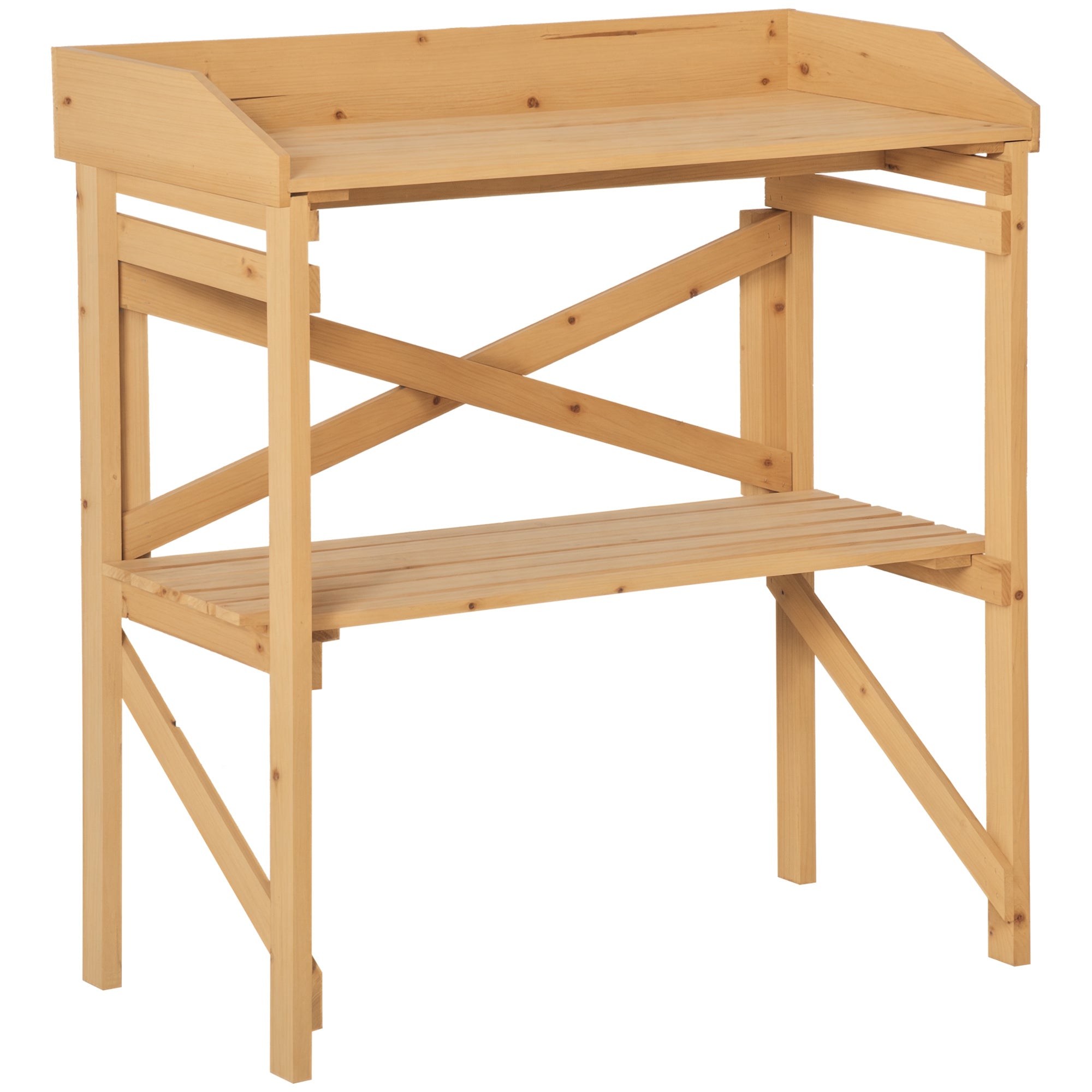 Plantebord Med Hylde, Blomsterbord, Havebord, Træ, Lysebrun, 80 X 40 X 84 Cm Black Friday Aosom Tilbud