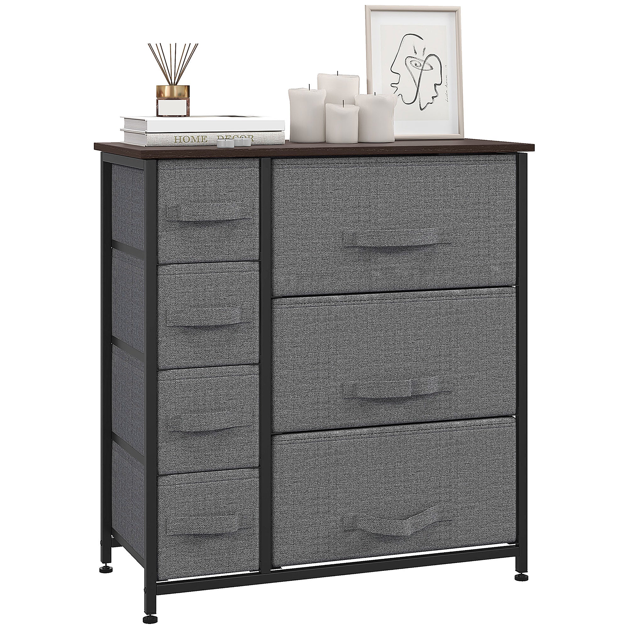 Kommode Med 7 Foldbare Stofskuffer, Fleece, Metalramme, 63,5 X 30 X 71 Cm, Mørkegrå Black Friday Aosom Tilbud