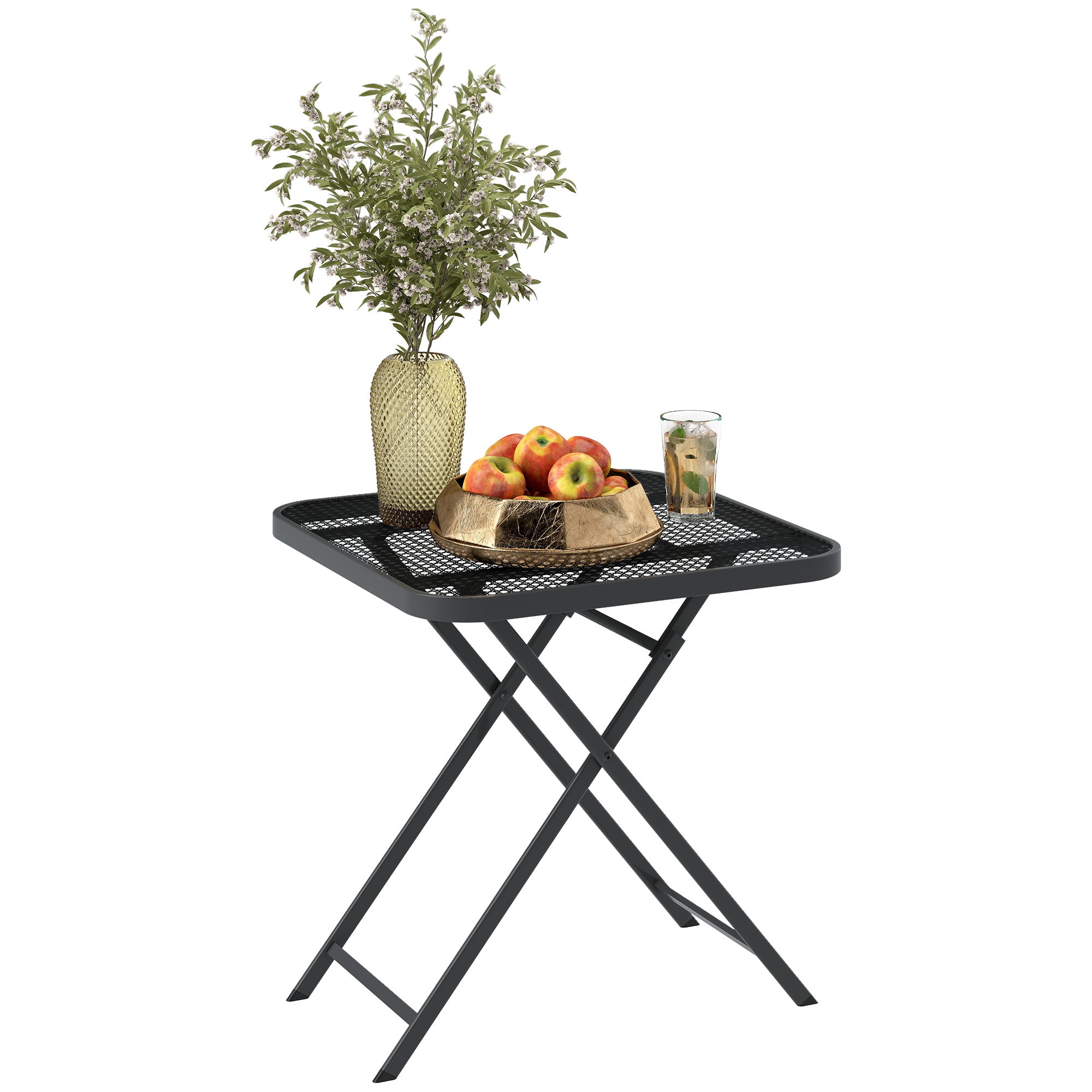 Foldbart Havebord 70 X 70 Cm, Vejrbestandigt Balkonbord Foldbart Bord Med Udskæringsdesign Firkantet Sort Black Friday Aosom Tilbud