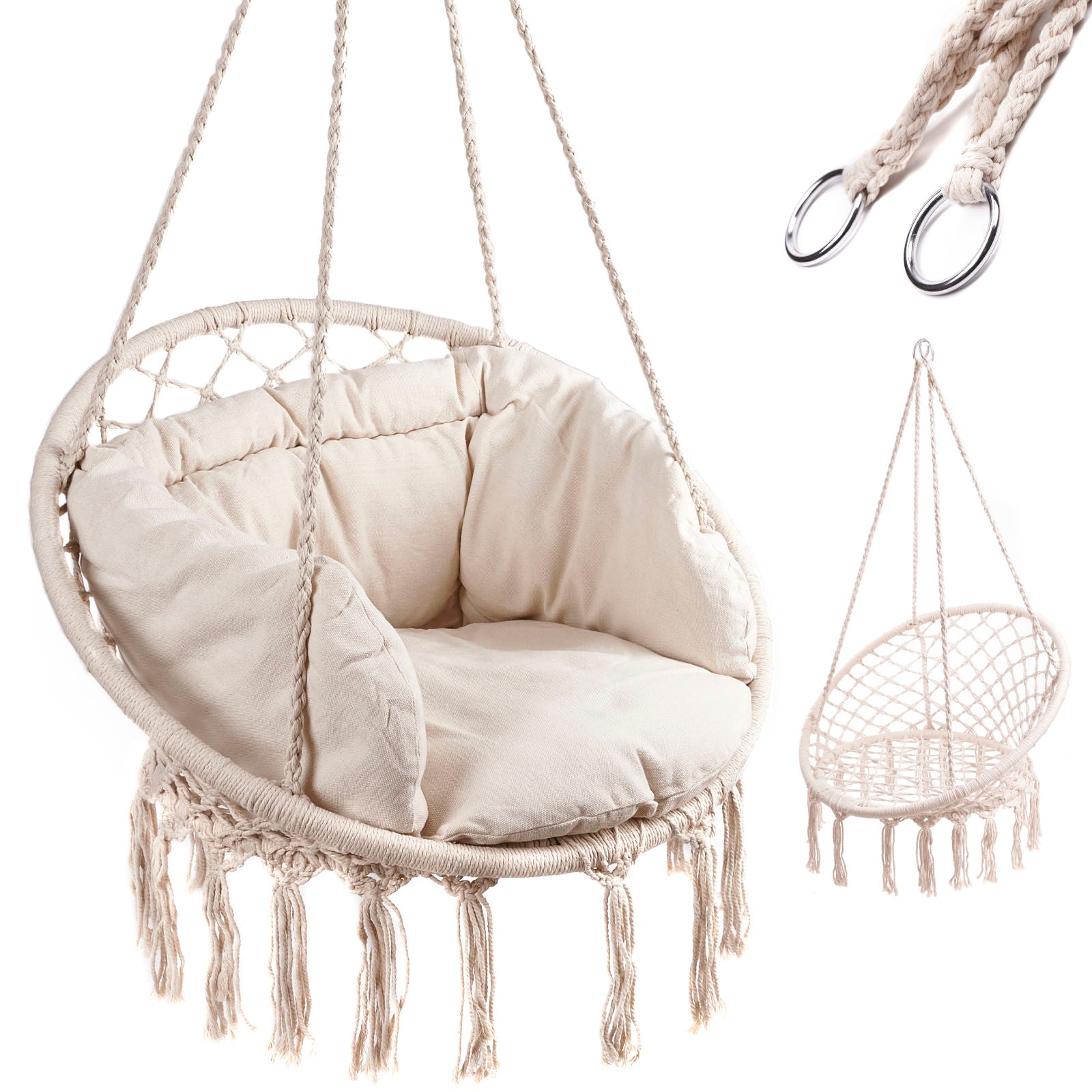 Stork's Nest Lænestol Gynge Med Ryglæn Ecru 80 Cm + Hynder Black Friday Ikonka Tilbud