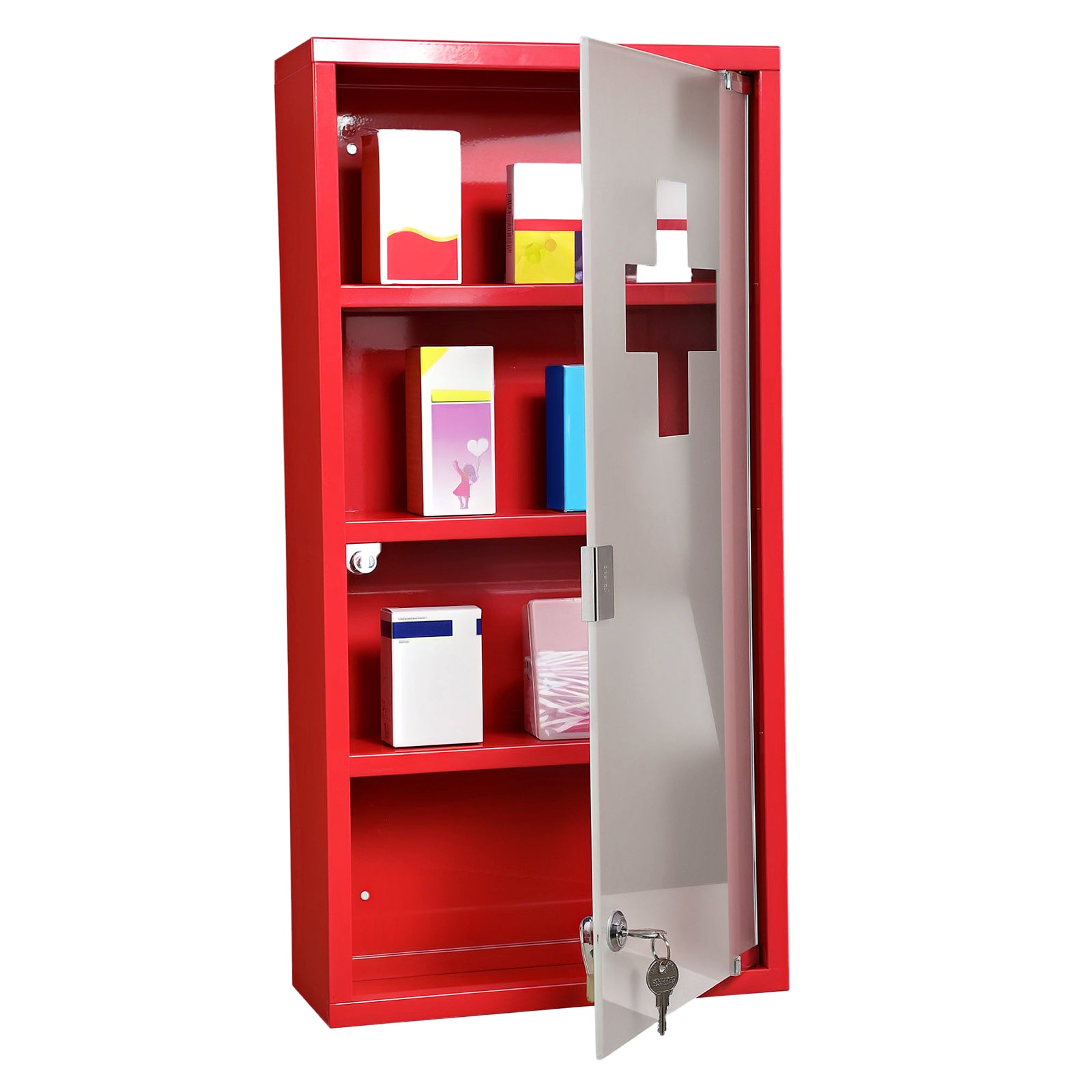 Medicinskab Medicinskab Med 3 Niveauer Førstehjælpsskab Med Lås Apotekerskab Med Frostet Glasdør Stålrød 27 X 57 X 12 Cm Black Friday Aosom Tilbud