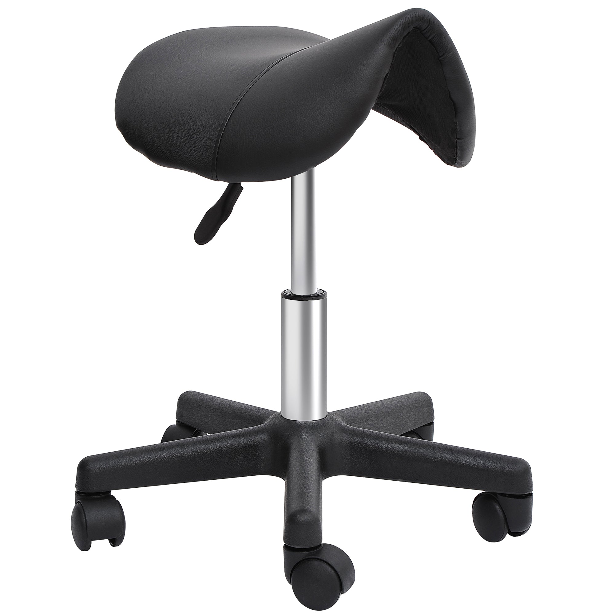 Rulletabulé, Sadelformet Sæde, Højdejusterbar, 360â° Drejelig, Kunstlæder, Sort, 35 X 38 X 45 55 Cm Black Friday Aosom Tilbud
