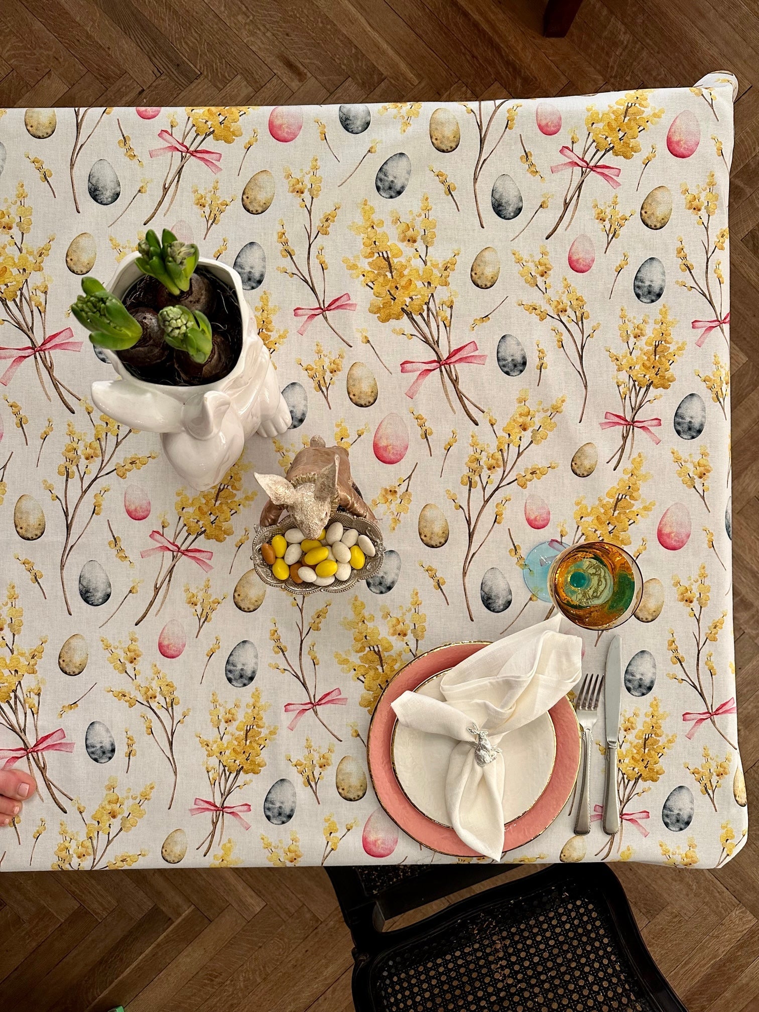 Dug, Rektangulær, Bomuld, Trykt | Glædelig Påske, 140x140cm Black Friday Hortensias Home Tilbud