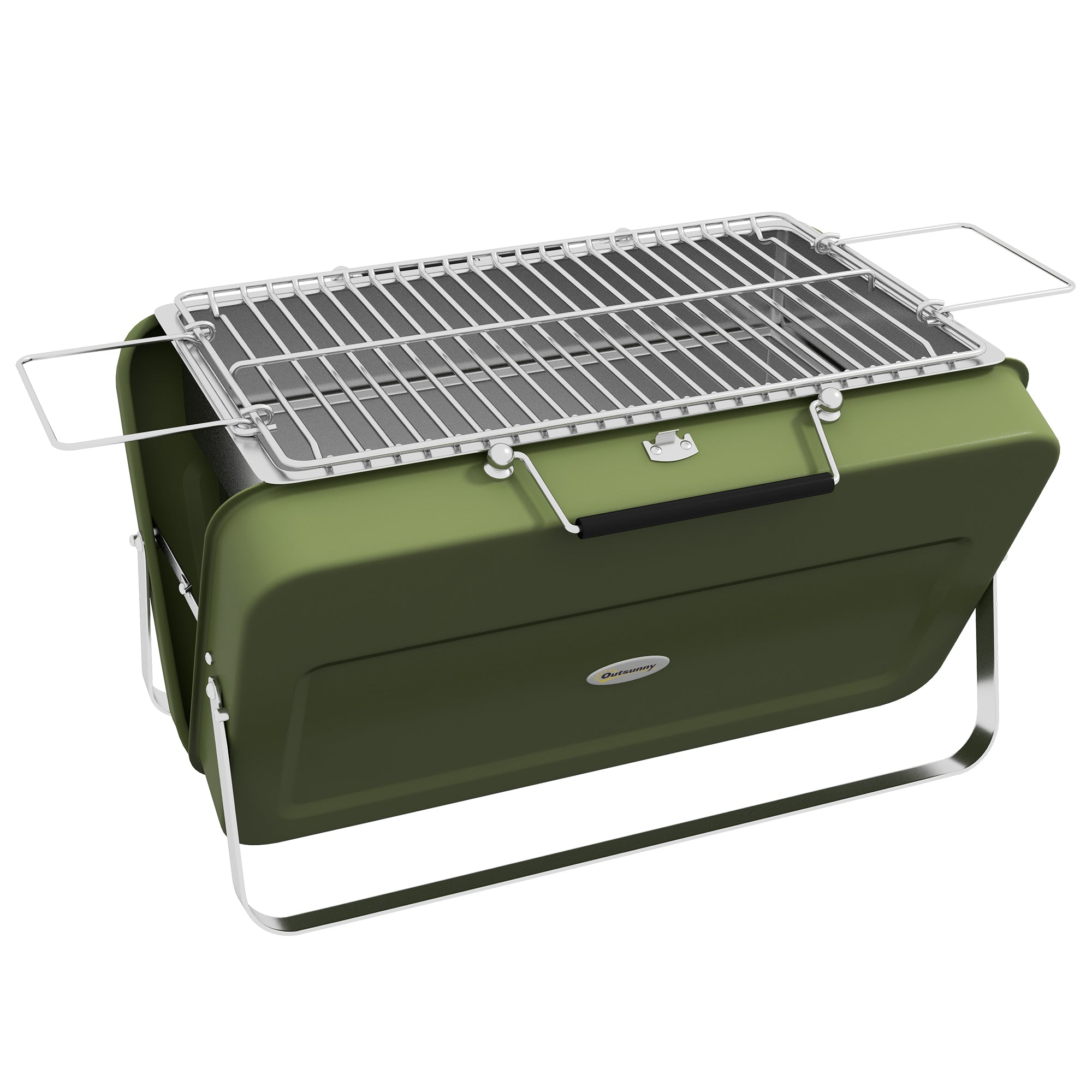 Bærbar Kulgrill, Mini Kulgrill, Foldbar, Med Kulbakke Og Askeopsamler, Metalhus, Grøn Black Friday Aosom Tilbud