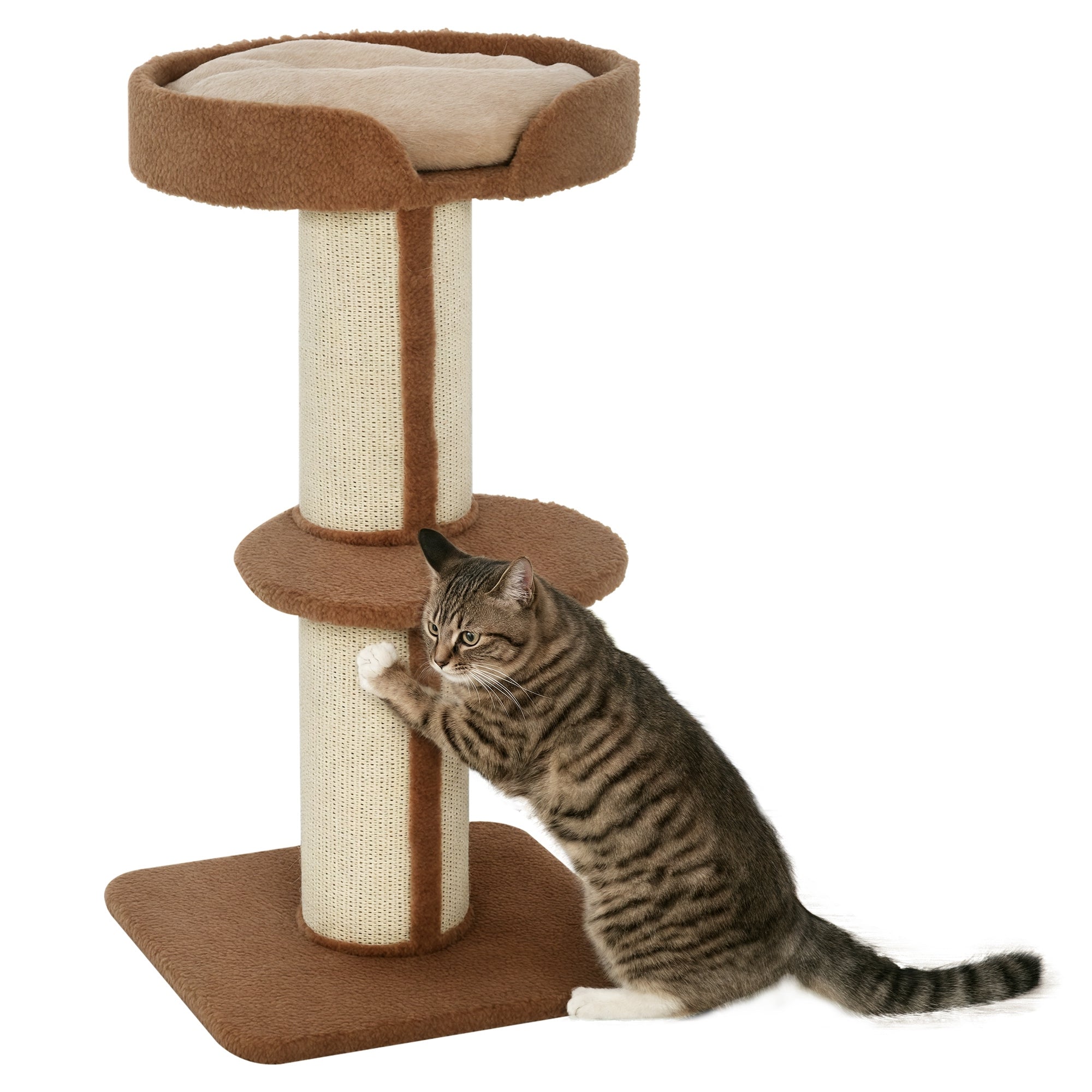 Kradsetræ 91 Cm Kattetårn Med Sisalstolper, Platform, Hynde, Kradsetræ I Flere Niveauer, Klatretræ, Til Mellemstore Katte, Lysebrun Black Friday Aosom Tilbud