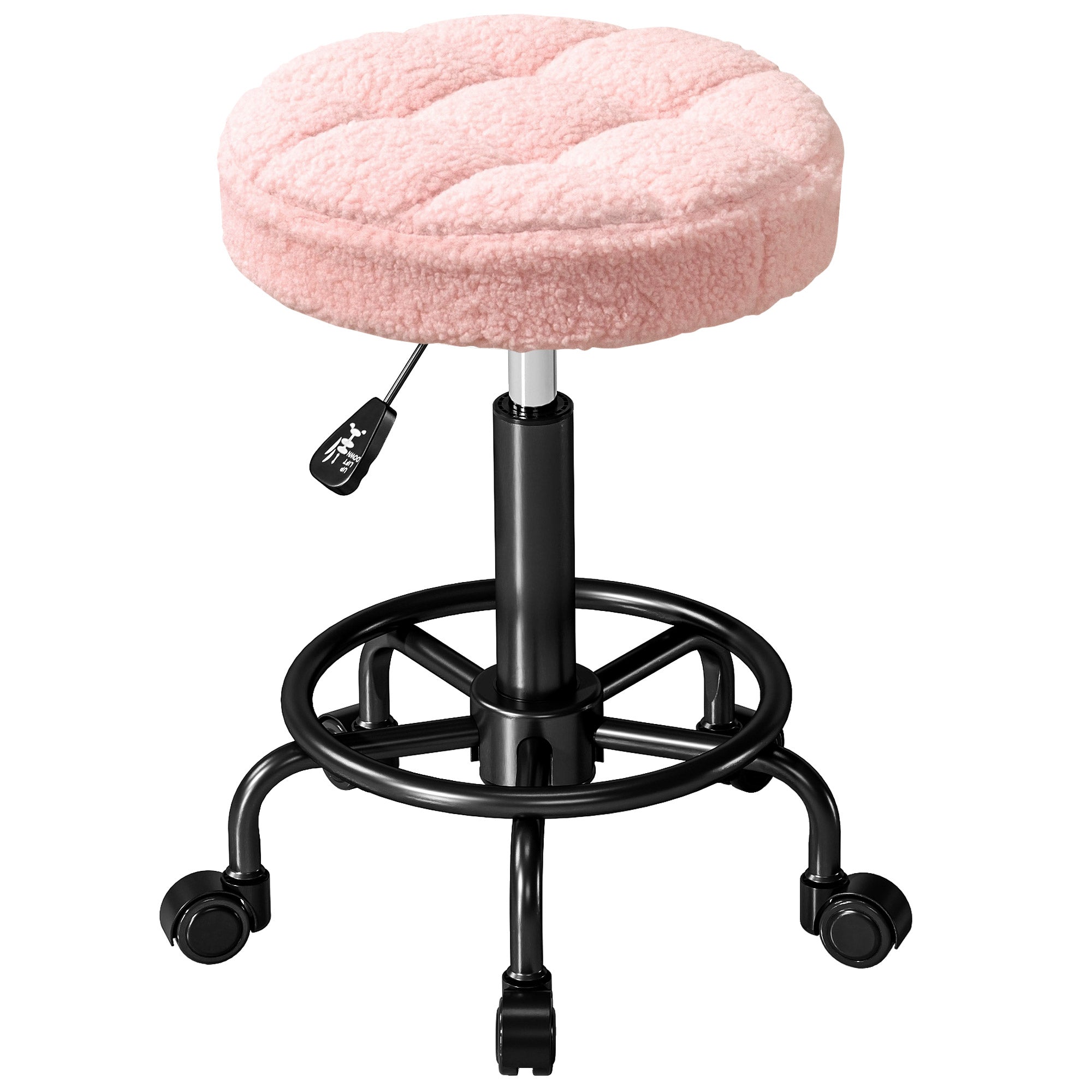 Rullende Skammel Højdejusterbar Drejelig Skammel 55 66 Cm Arbejdsskammel 360â° Drejelig ø50 X 50 66 Cm Lyserød Black Friday Aosom Tilbud