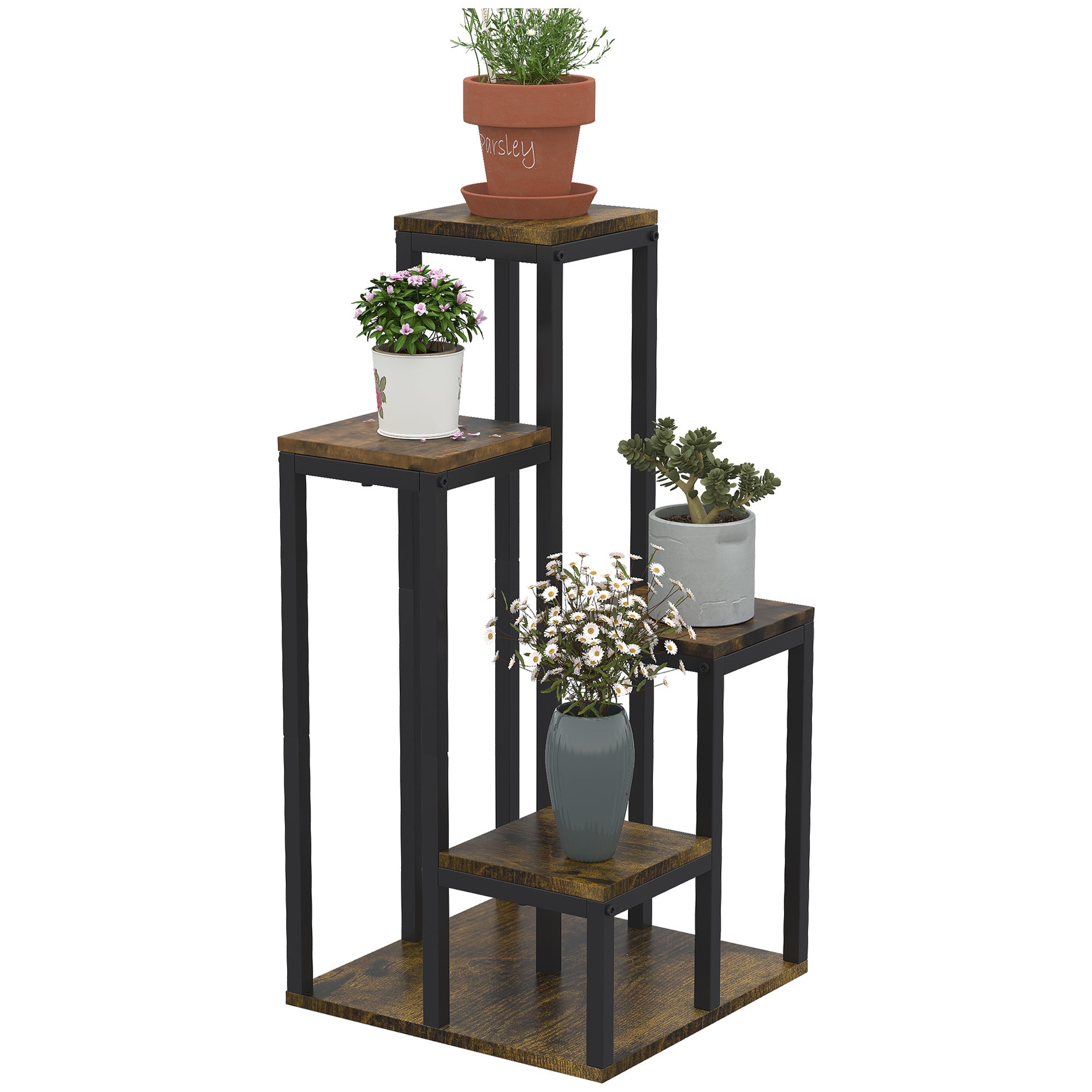 4 Etagers Plantestativ, 40 Cm X 40 Cm X 81 Cm, Brun Black Friday Aosom Tilbud