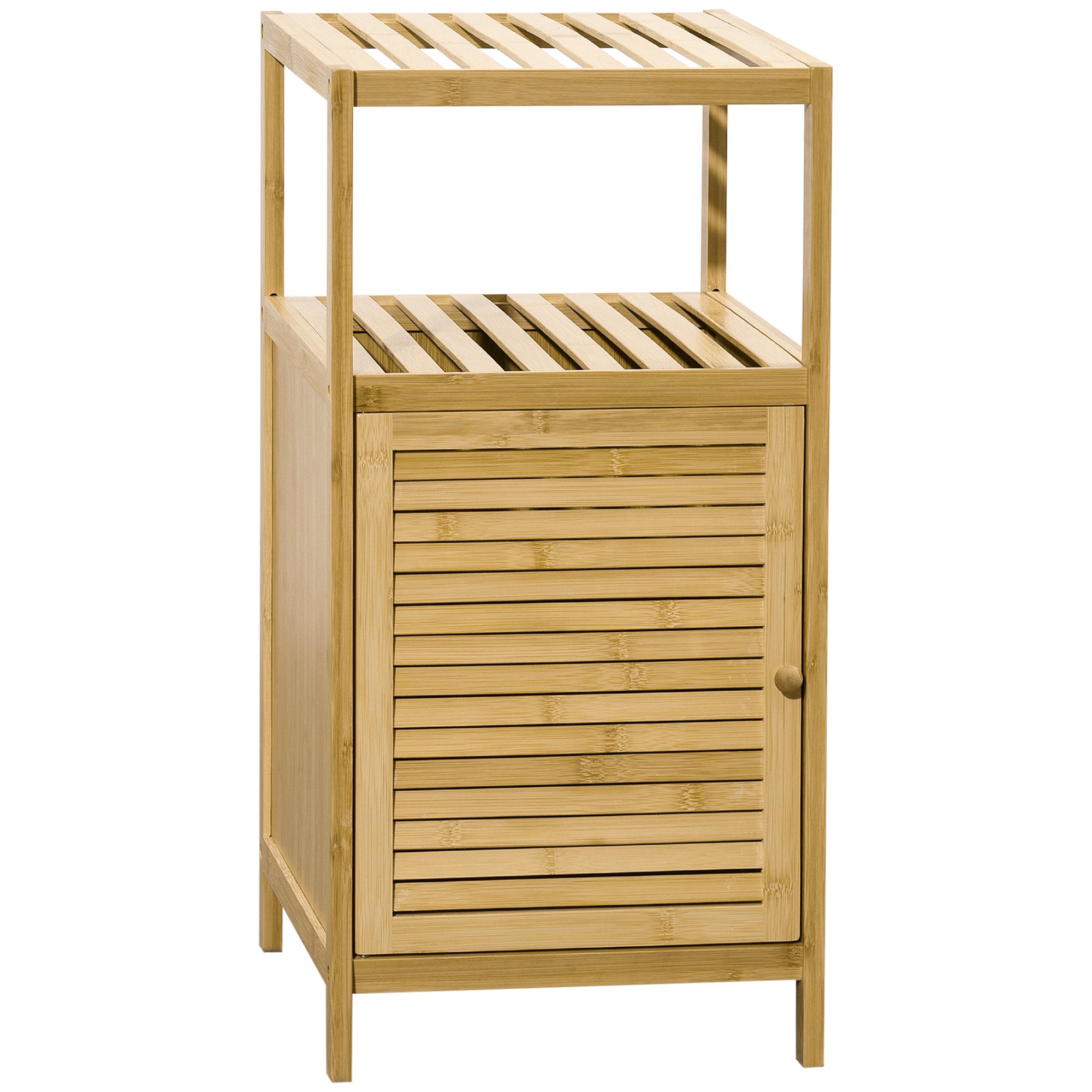 Badeværelsesskab Hylde, Bambus, 1 Hylde, 1 Skab, 33 Cm X 36,5 Cm X 67 Cm, Naturlig Black Friday Aosom Tilbud