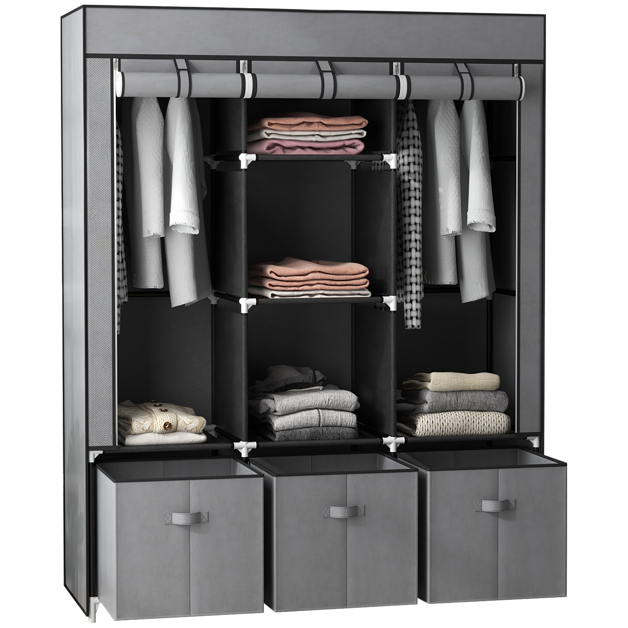 Foldbar Stofgarderobe med 3 Skuffer – Grå Black Friday Tilbud