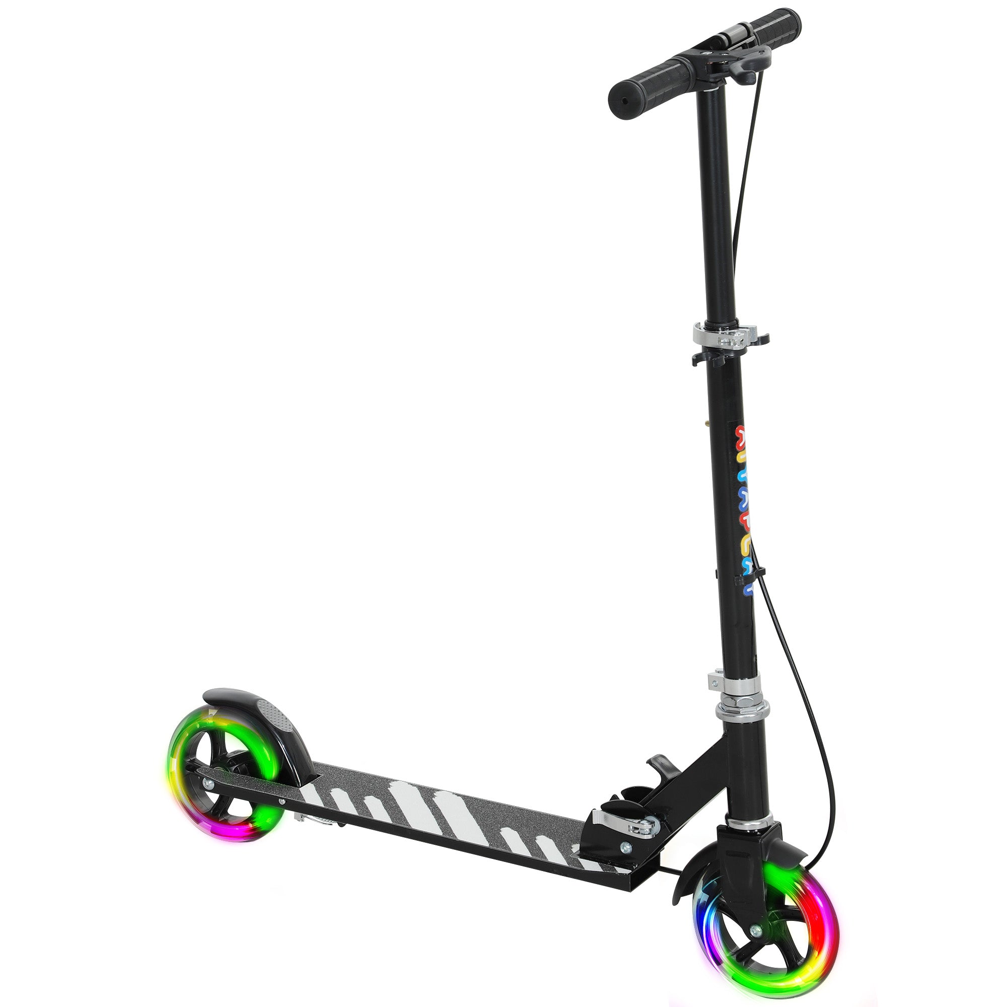 Børnescooter, Dobbeltbremser, Metalstel, Fodstøtte, Foldbar, 3 8 år, Sort Black Friday Aosom Tilbud