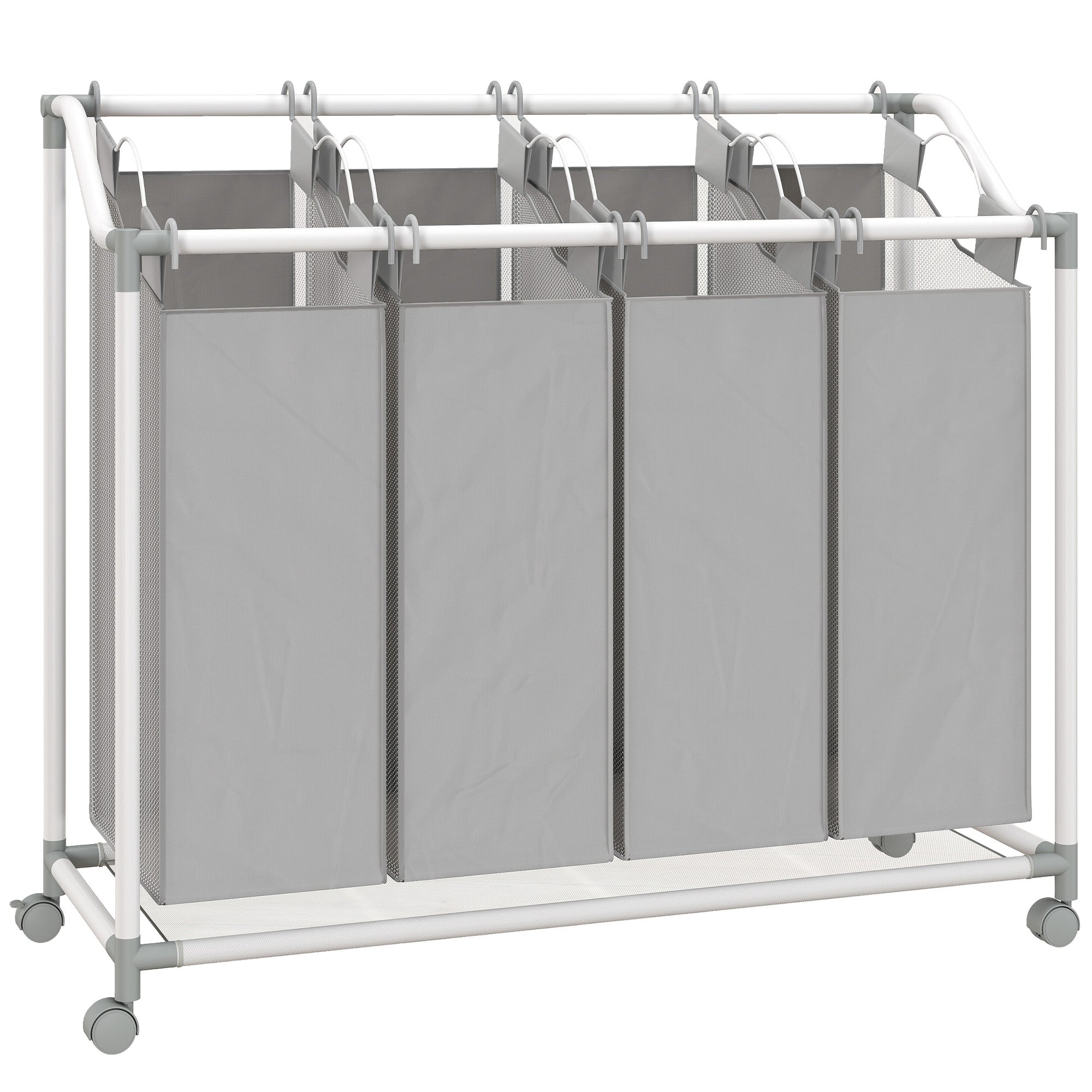 Vasketøjskurv Med 4 Rum, 160 L Kapacitet, Vasketøjskurv Med Hjul, Aftagelig Vasketøjspose, 97 X 38 X 81 Cm, Grå Black Friday Aosom Tilbud