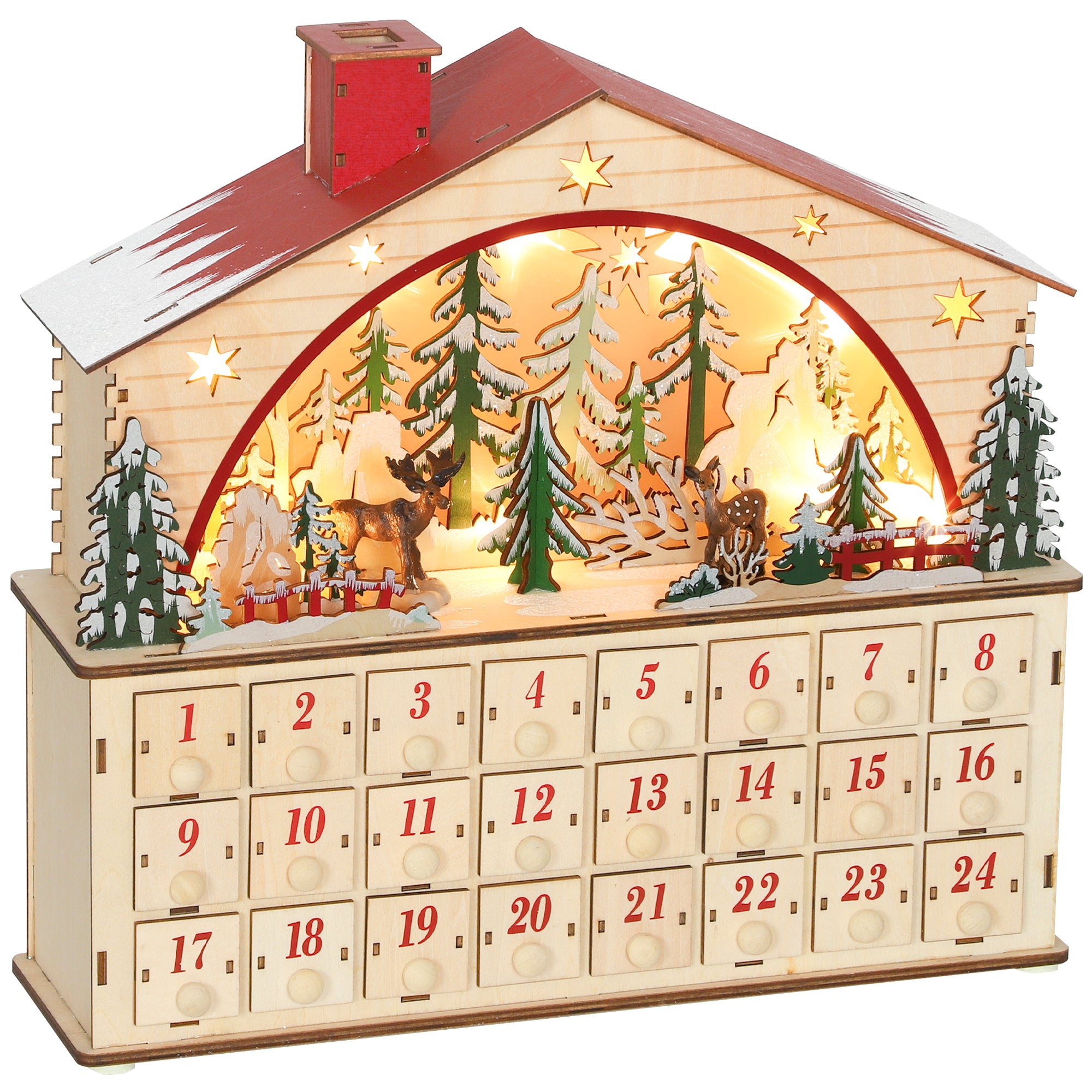Adventskalender Til Udfyldning, 24 Skuffer Og Rum, Julekalender Med Led Lys, Naturtræ, 36 X 10 X 34 Cm Black Friday Aosom Tilbud
