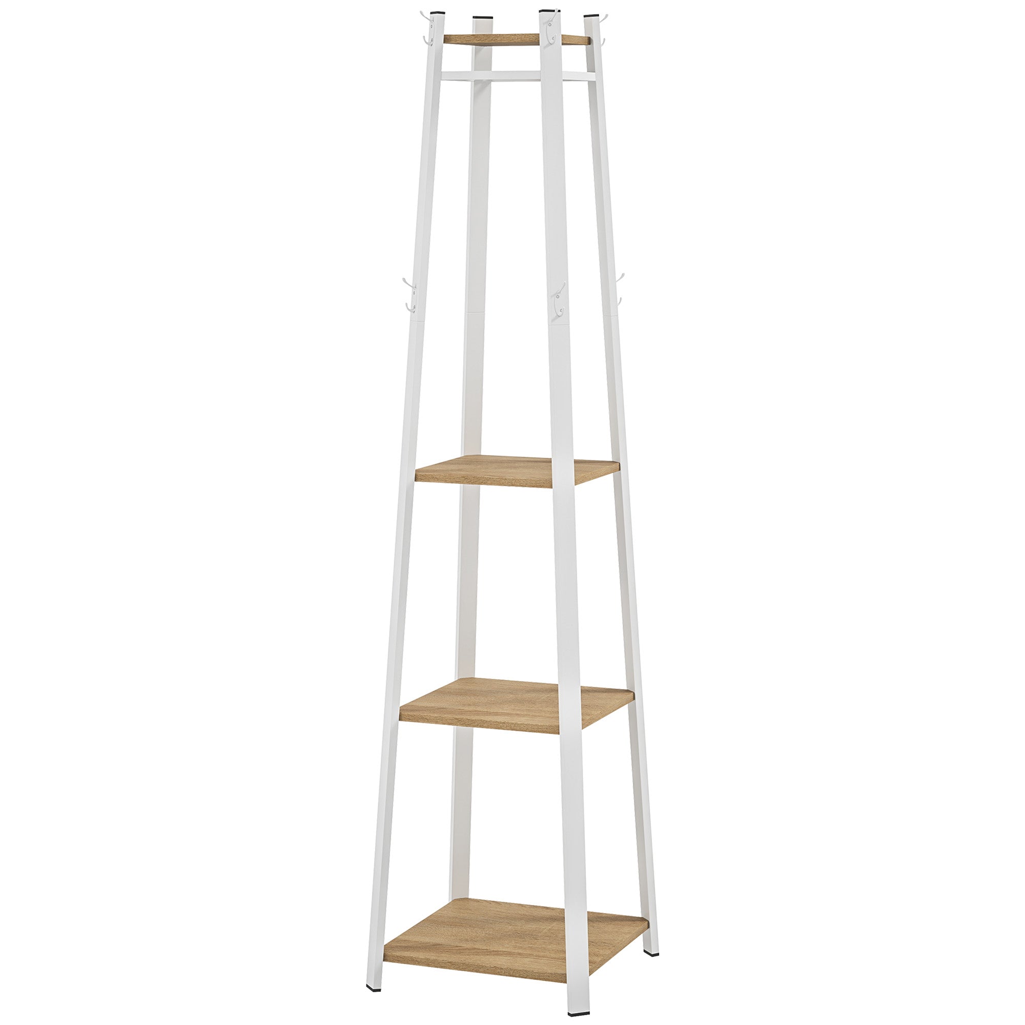 Tøjstativ, Trapezformet Design, Tre Etager, 8 Dobbelte Knager, Stål, Hvid+eg Black Friday Aosom Tilbud
