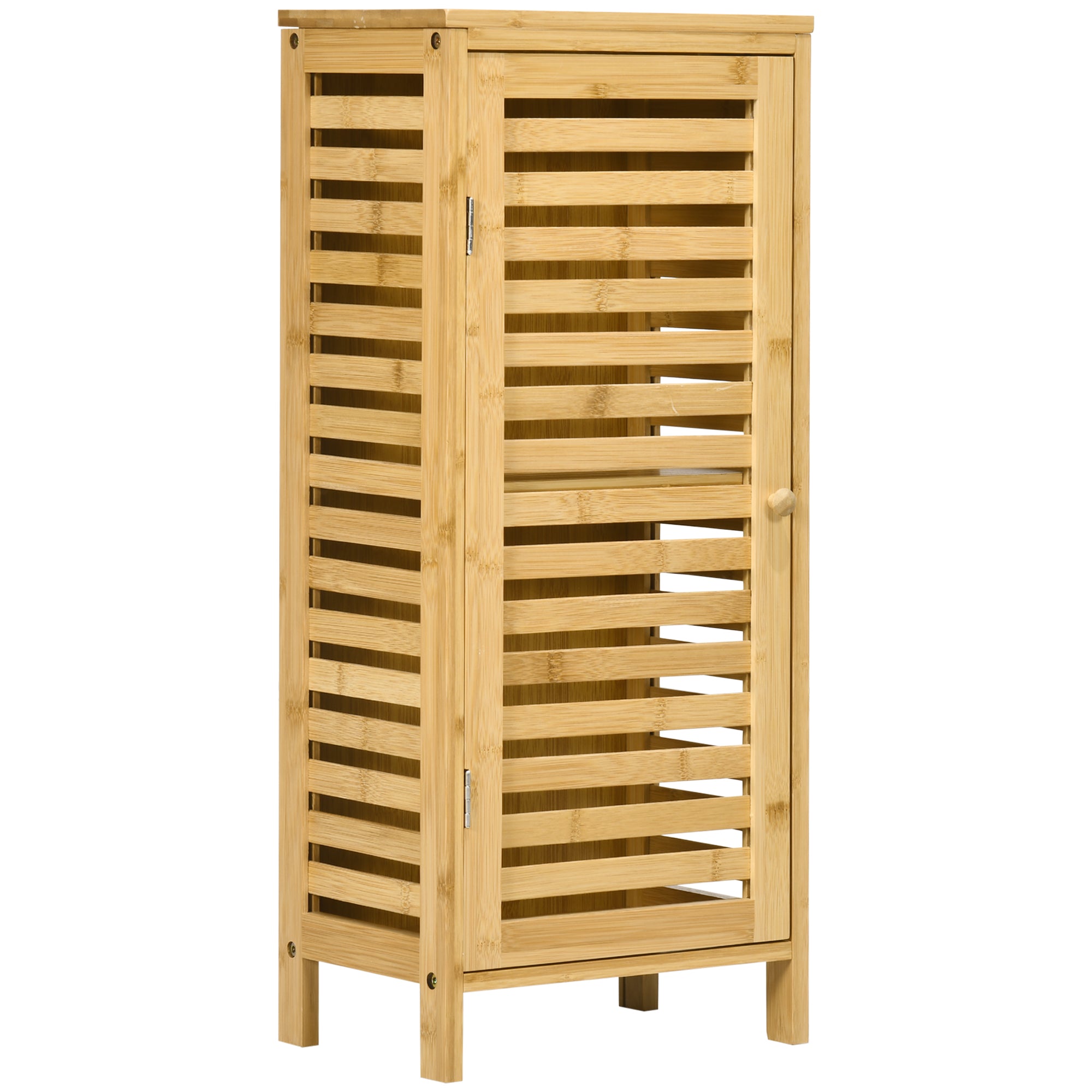 Badeværelsesskab Med Lameldør, Justerbar Hylde, Bambus, 30x19,9x70 Cm Black Friday Aosom Tilbud