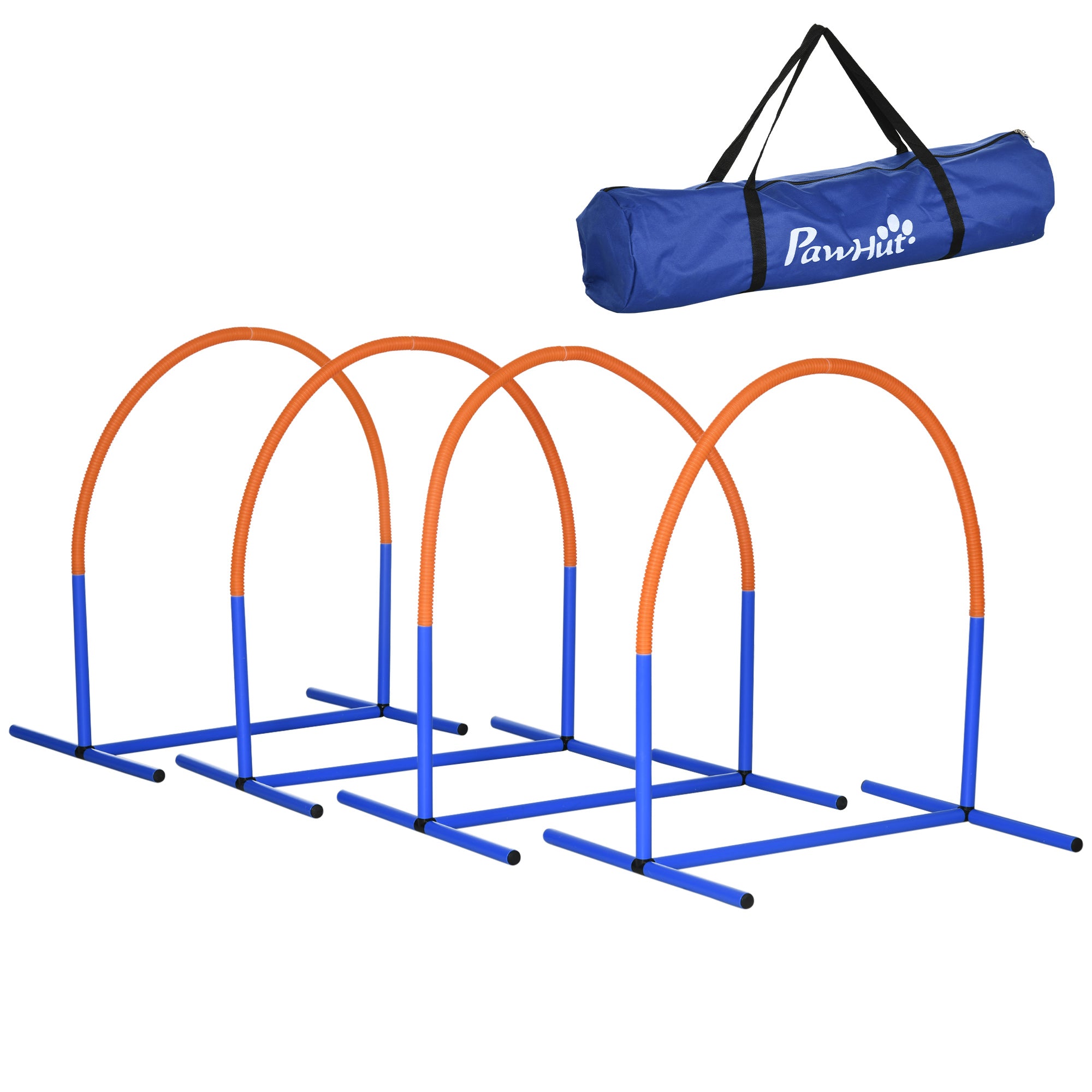 Agility Sæt Til Hunde, Hundetræning, 4 Buer, Til Begyndere, Med Bæretaske, Blå+orange, 88 X 64 X 95 Cm Black Friday Aosom Tilbud