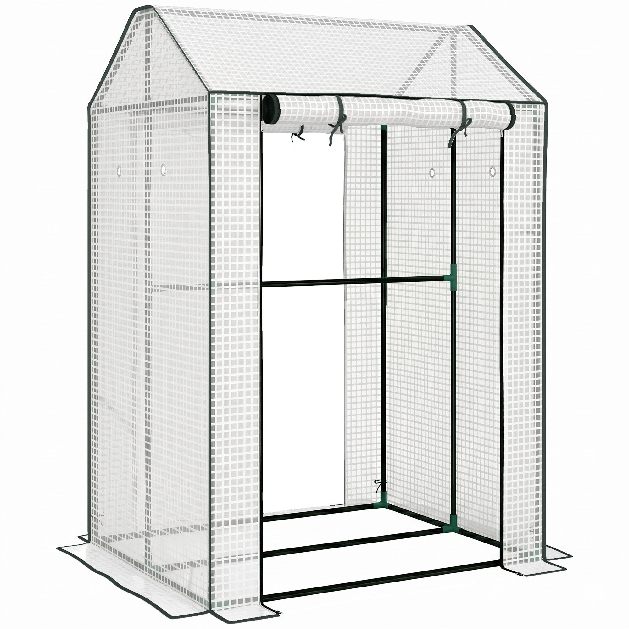 Drivhus Koldramme, Vejrbestandig, Rulleport, 100 Cm X 80 Cm X 150 Cm, Hvid + Grøn Black Friday Aosom Tilbud