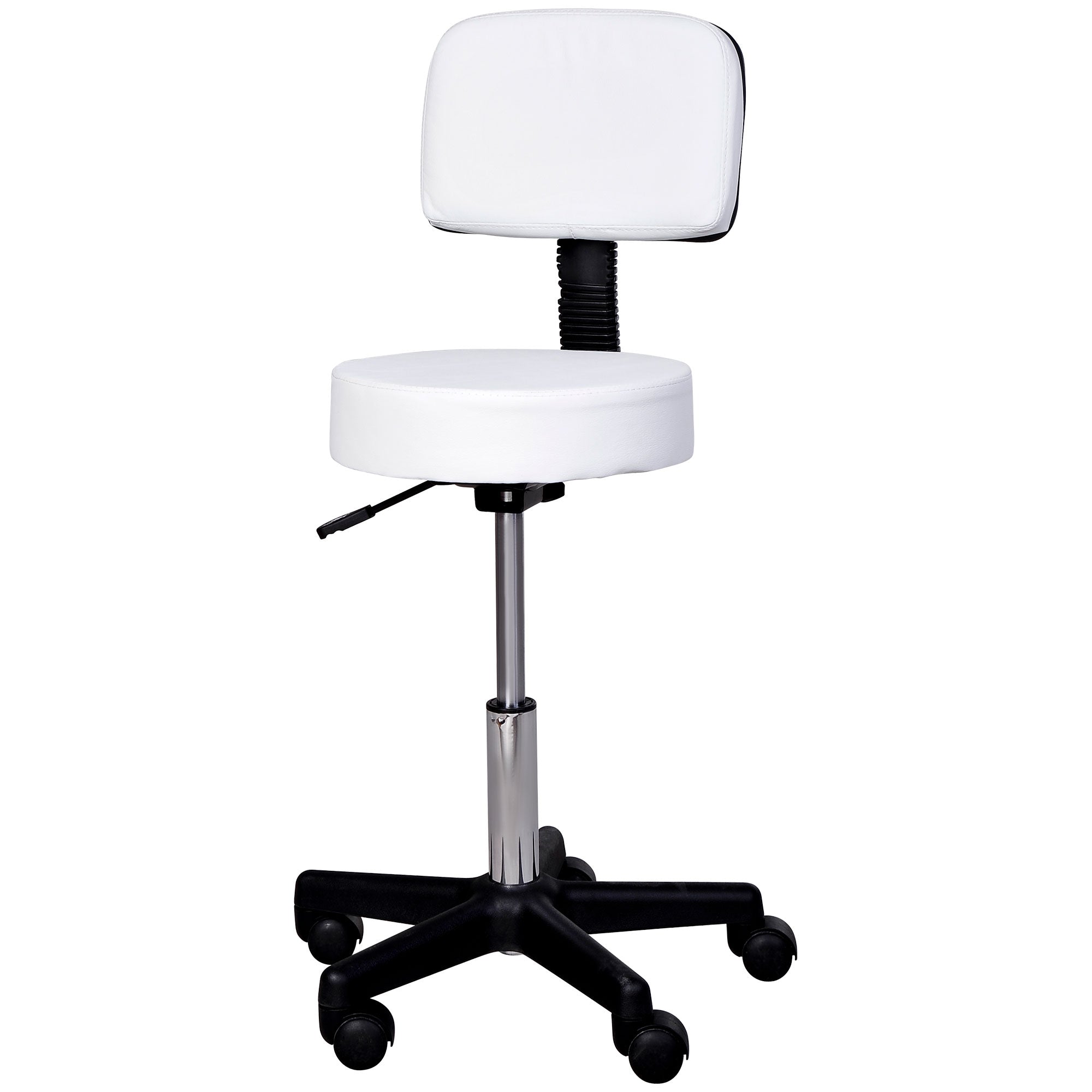 Rullende Skammel Højdejusterbar Arbejdsskammel Med Ryglæn, Roterende Salonskammel Til Massagekontor Kunstlæder Hvid 35 X 72 84 Cm Black Friday Aosom Tilbud