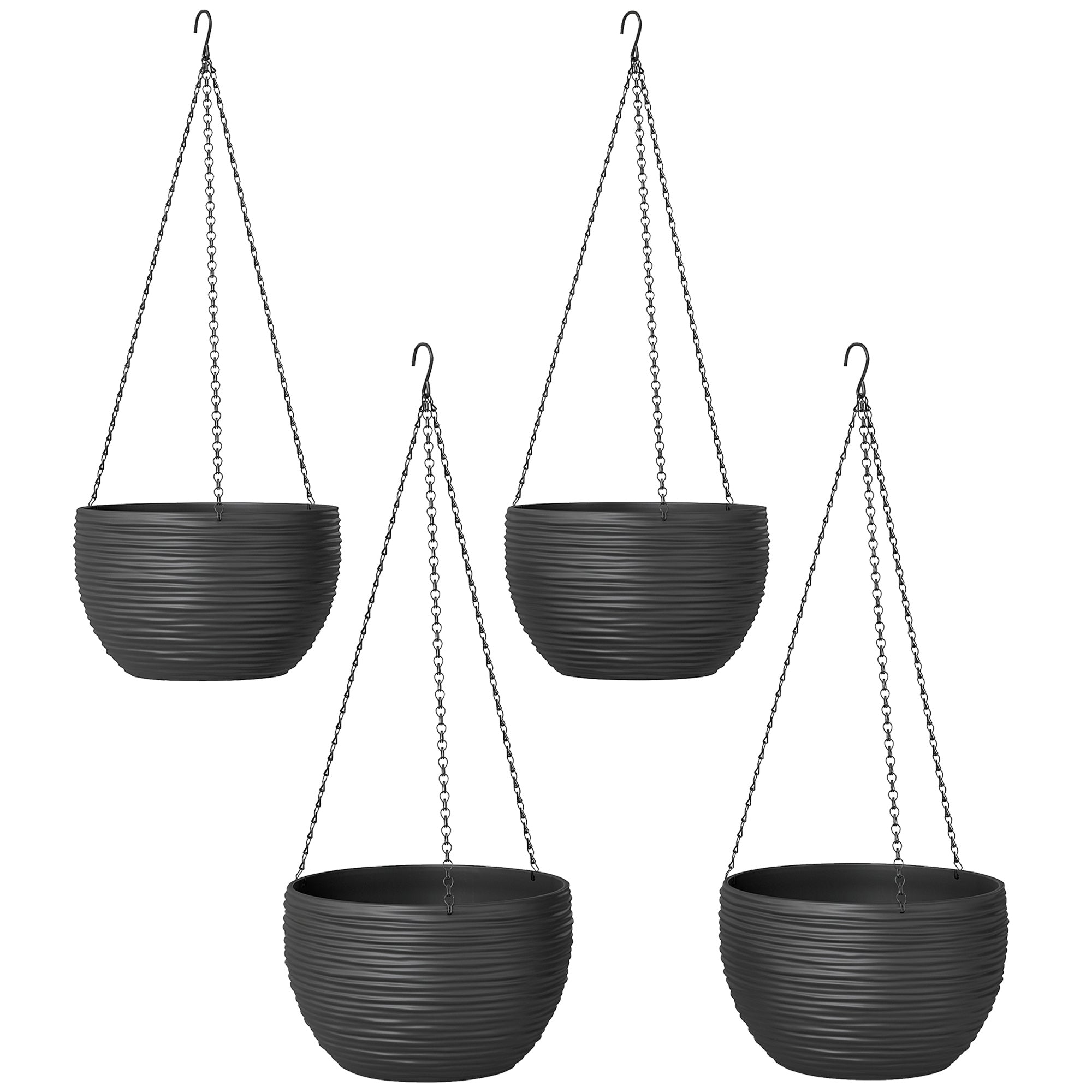 Plantepotter Til Udendørs Og Indendørs Planter, Selvvandende, Hængende Plantepotter Med Metalkæder, 4 Stk., Sorte Black Friday Aosom Tilbud
