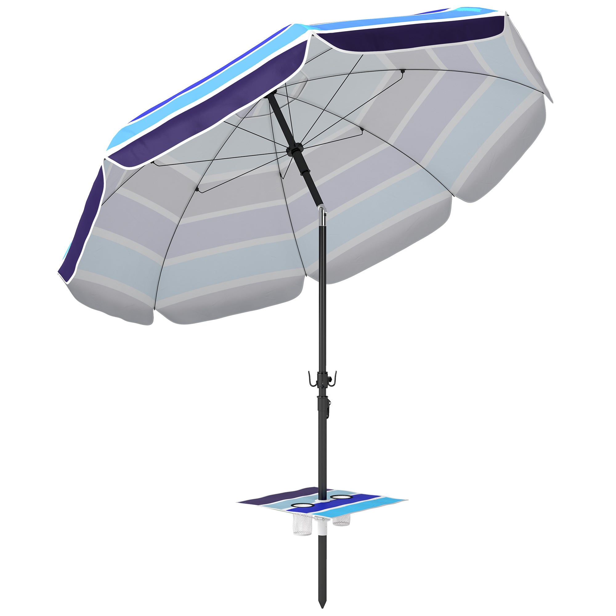 Strandparasol ø198 Cm Uv30+ Strandparasol Med Foldbart Bord, Kopholder, Justerbar Hældning, Flerfarvet Black Friday Aosom Tilbud