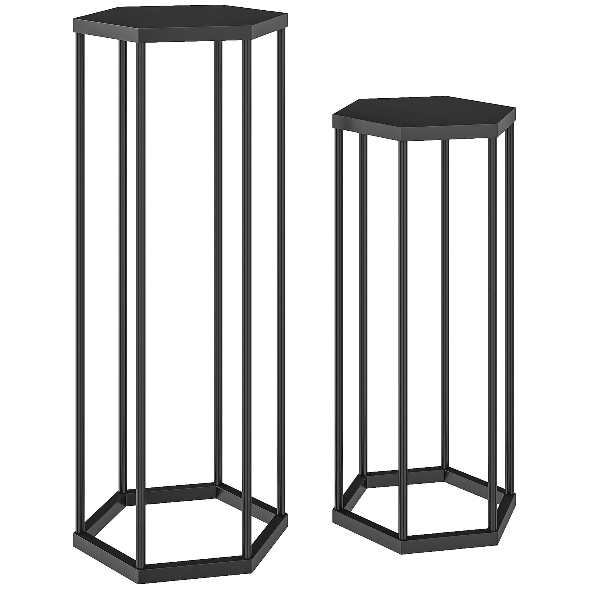 Sæt Med 2 Plantestativer Til Indendørs Og Udendørs Brug, Sekskantede Metalblomsterpotteholdere Til Have, Terrasse, Balkon Black Friday Aosom Tilbud