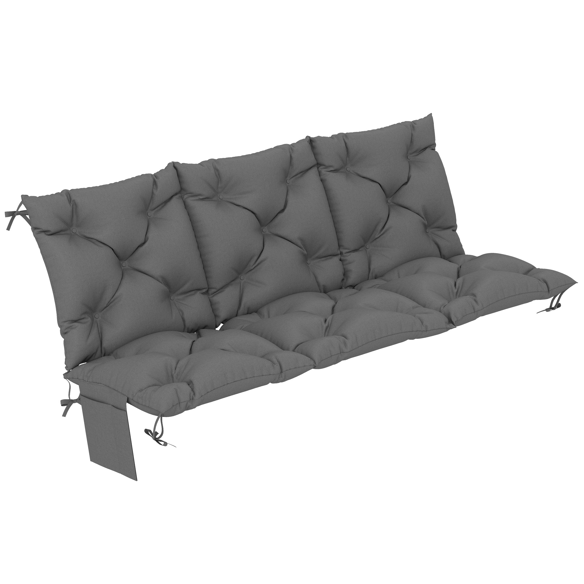 Bænkhynde 150x100x10 Cm, 3 Personers Bænkhynde Med Bånd, Ryglæn Upf30+ Med Sidelomme, Mørkegrå Black Friday Aosom Tilbud