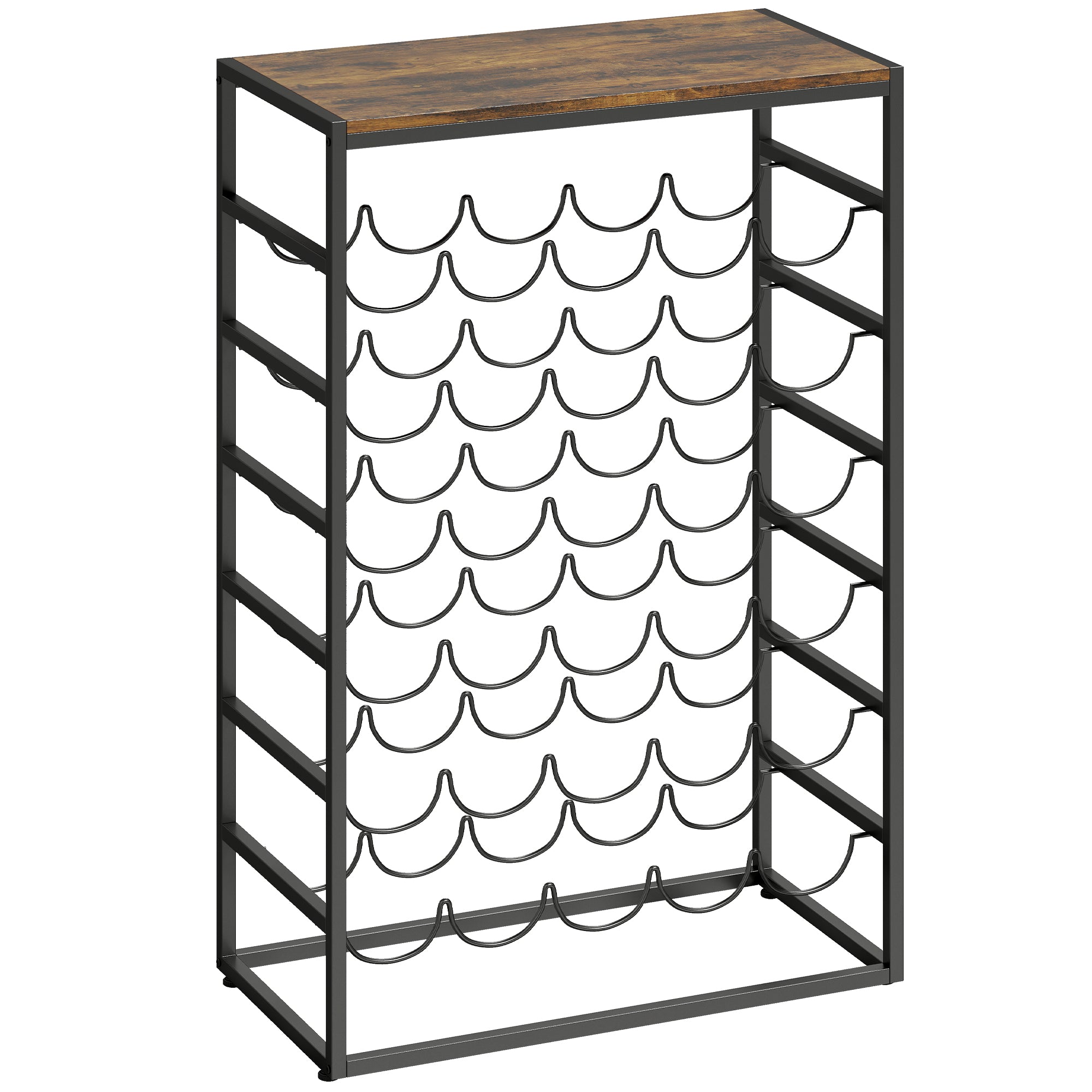 Vinreol Til 30 Flasker, Fritstående Metalflaskereol Til Kælder Opbevaringsrum, 59 X 30 X 88,5 Cm, Rustik Brun Black Friday Aosom Tilbud