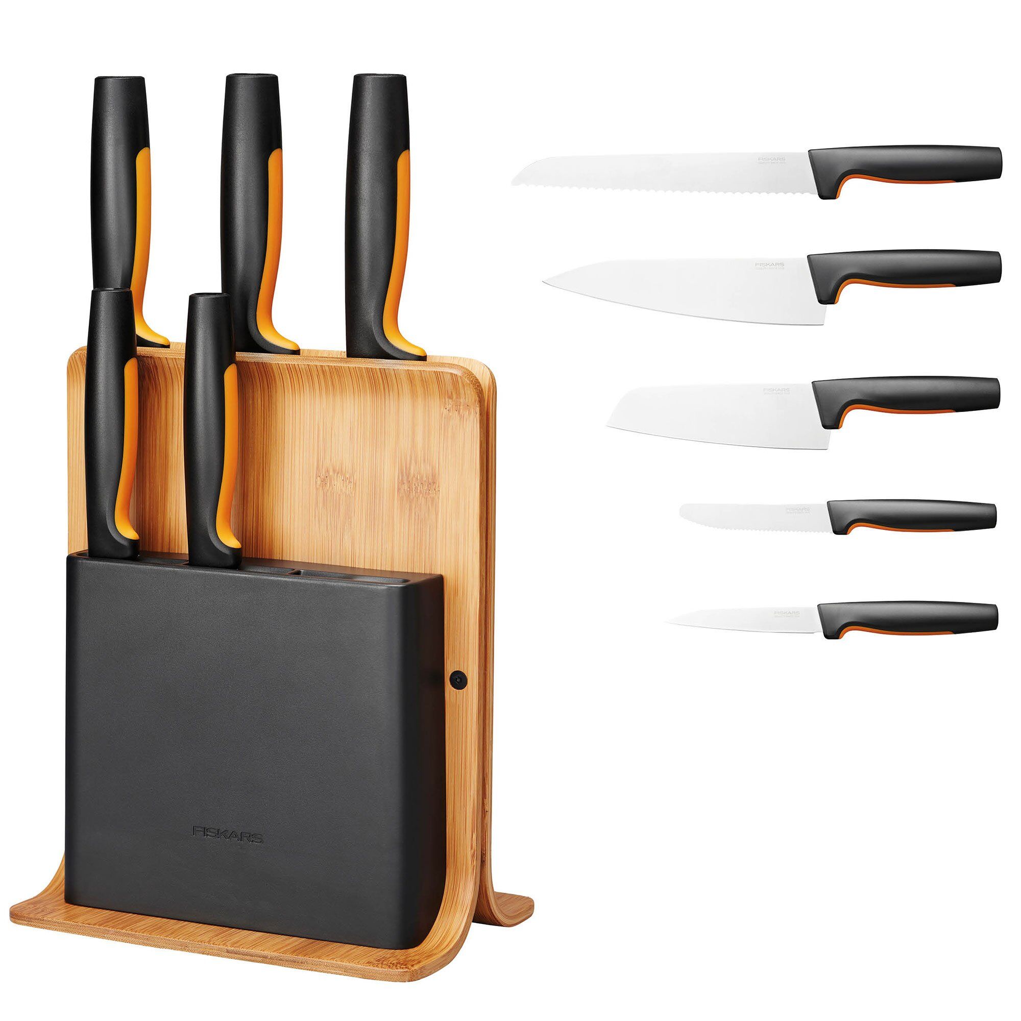 Funktionel Knivblok med 5 Knive i Bambus - Black Friday Tilbud