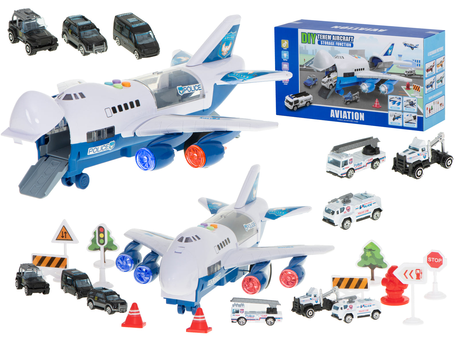 Transportfly + 6 Biler Politi Side Front Black Friday Ikonka Tilbud