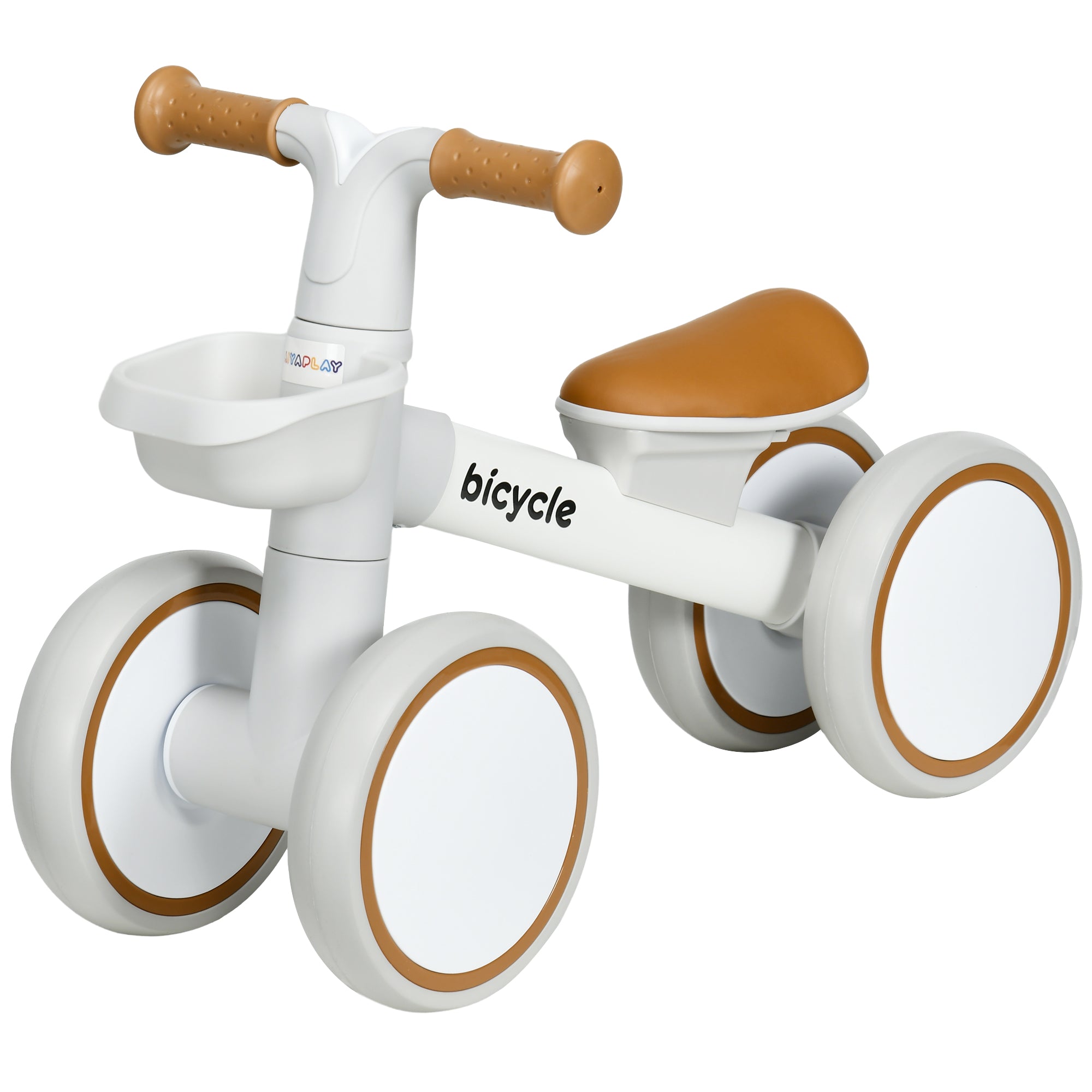 Løbecykel, Justerbart Sæde, Med Hjul, Til 1 3 år, Op Til 20 Kg, Brun Hvid Black Friday Aosom Tilbud