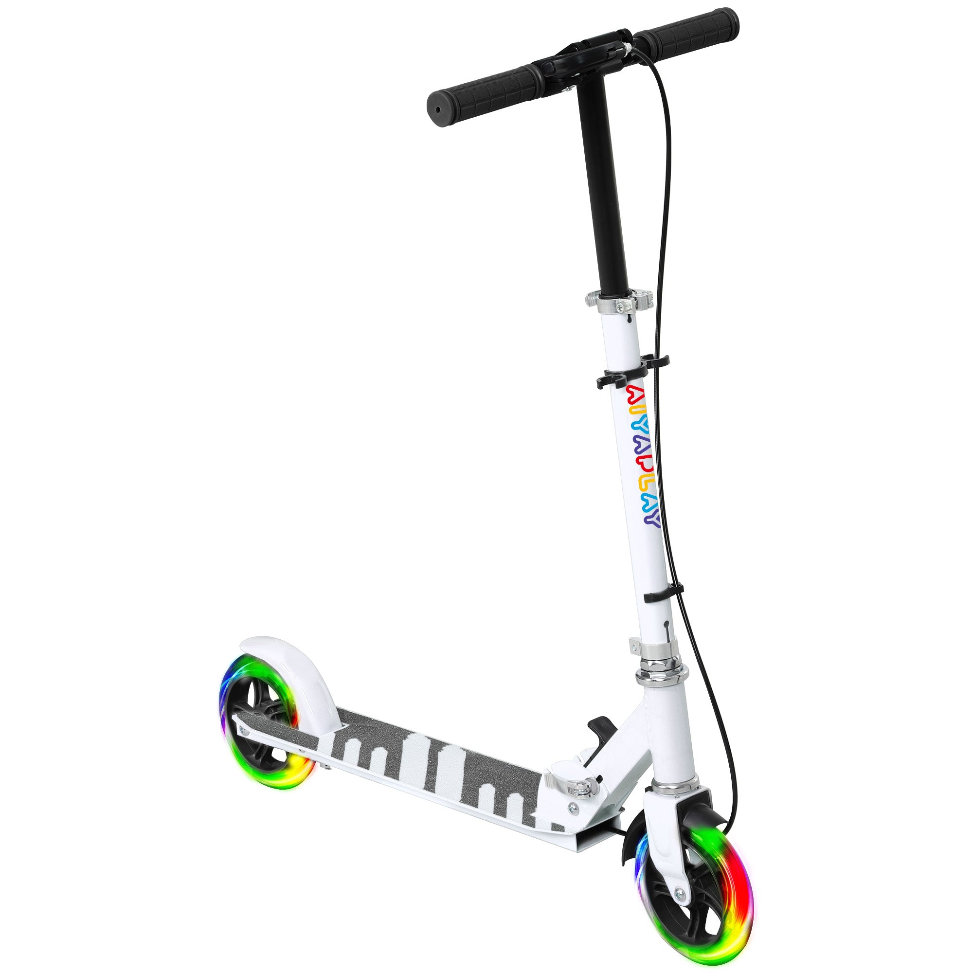 Børnescooter, Dobbeltbremser, Metalstel, Fodstøtte, Foldbar, 3 8 år, Hvid Black Friday Aosom Tilbud