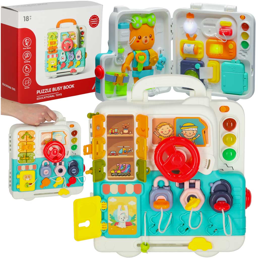 Sensorisk Montessori Manipulationsbræt Montessori Etui Knopper Bamse X Lys Lyd Black Friday Ikonka Tilbud