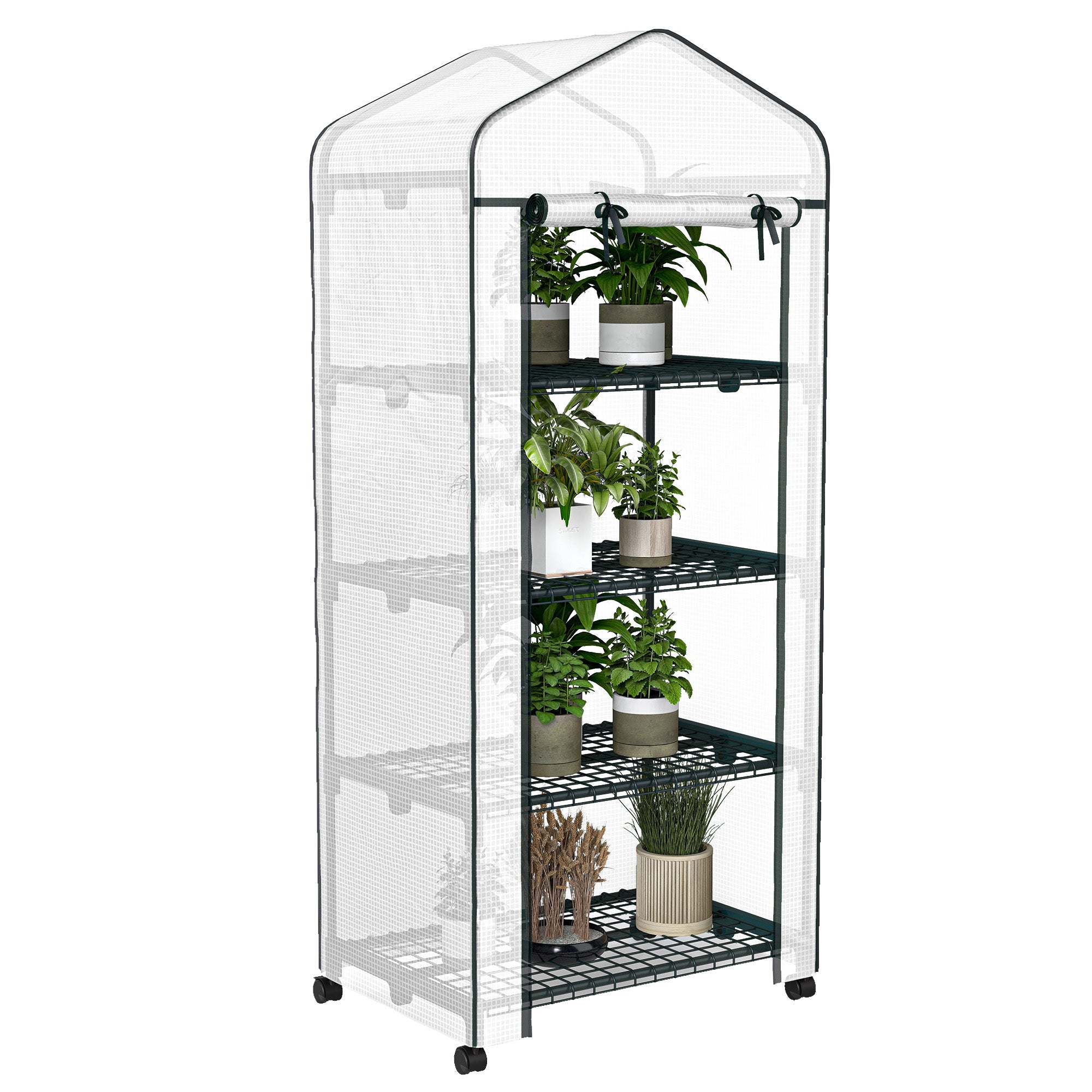 Foliedrivhus, Drivhus, Minidrivhus, Plantehus, Kold Ramme, 4 Hylder, 69 X 50 X 165 Cm, Hvid Black Friday Aosom Tilbud