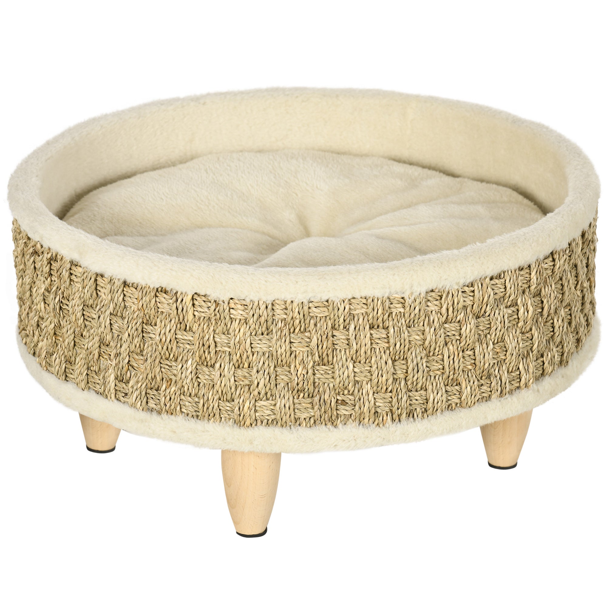 Kæledyrsseng Til Katte Og Hunde, Søgræs, Vaskbar Hynde, 48 Cm X 48 Cm X 24,5 Cm, Beige + Khaki   Naturlig Black Friday Aosom Tilbud