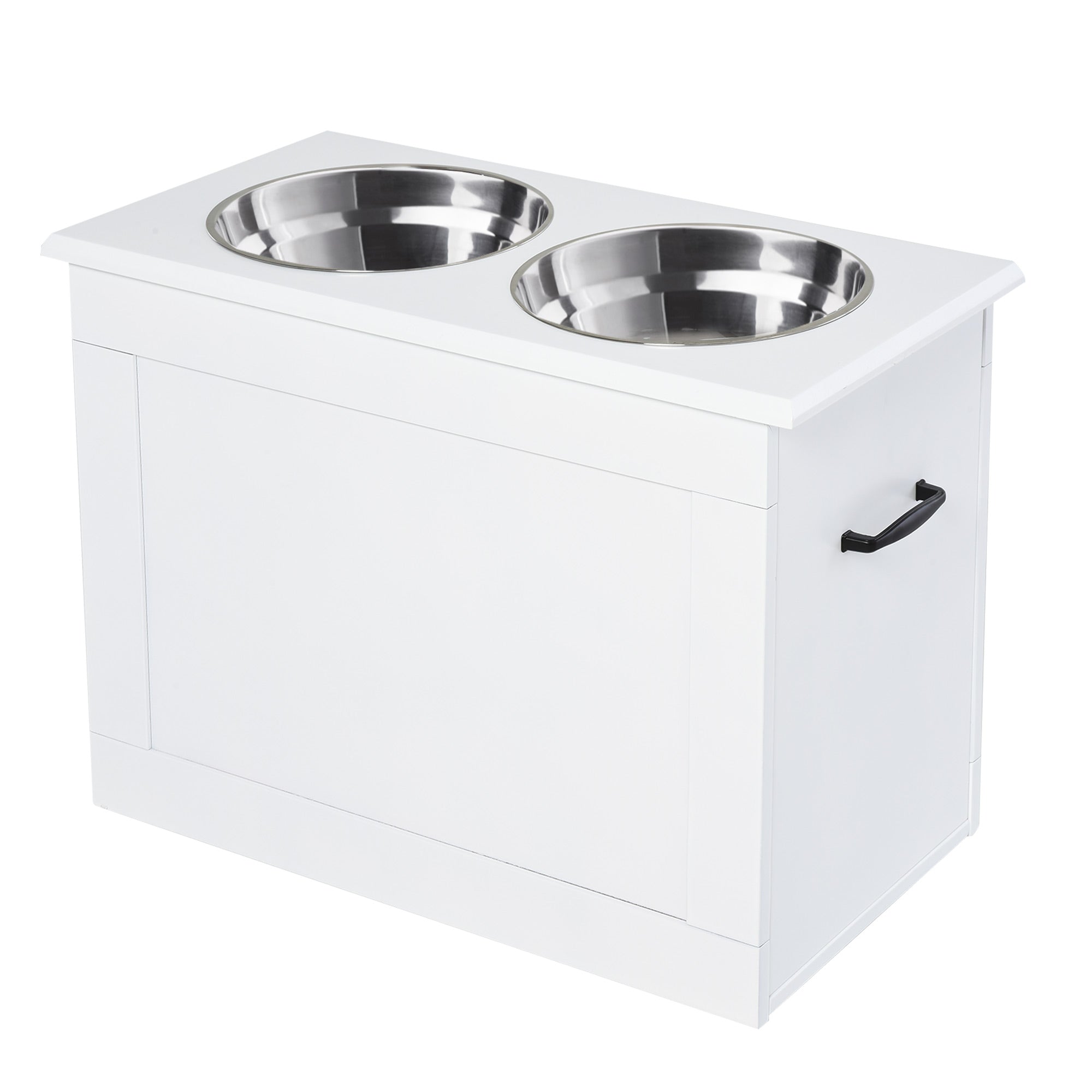 Hævet Hundeskål Med Opbevaringsplads Og Vandskål, 2 X 2000ml Rustfri Stålskåle, Hundeskåle, Foderstation Til Hunde Og Katte, Hvid Black Friday Aosom Tilbud